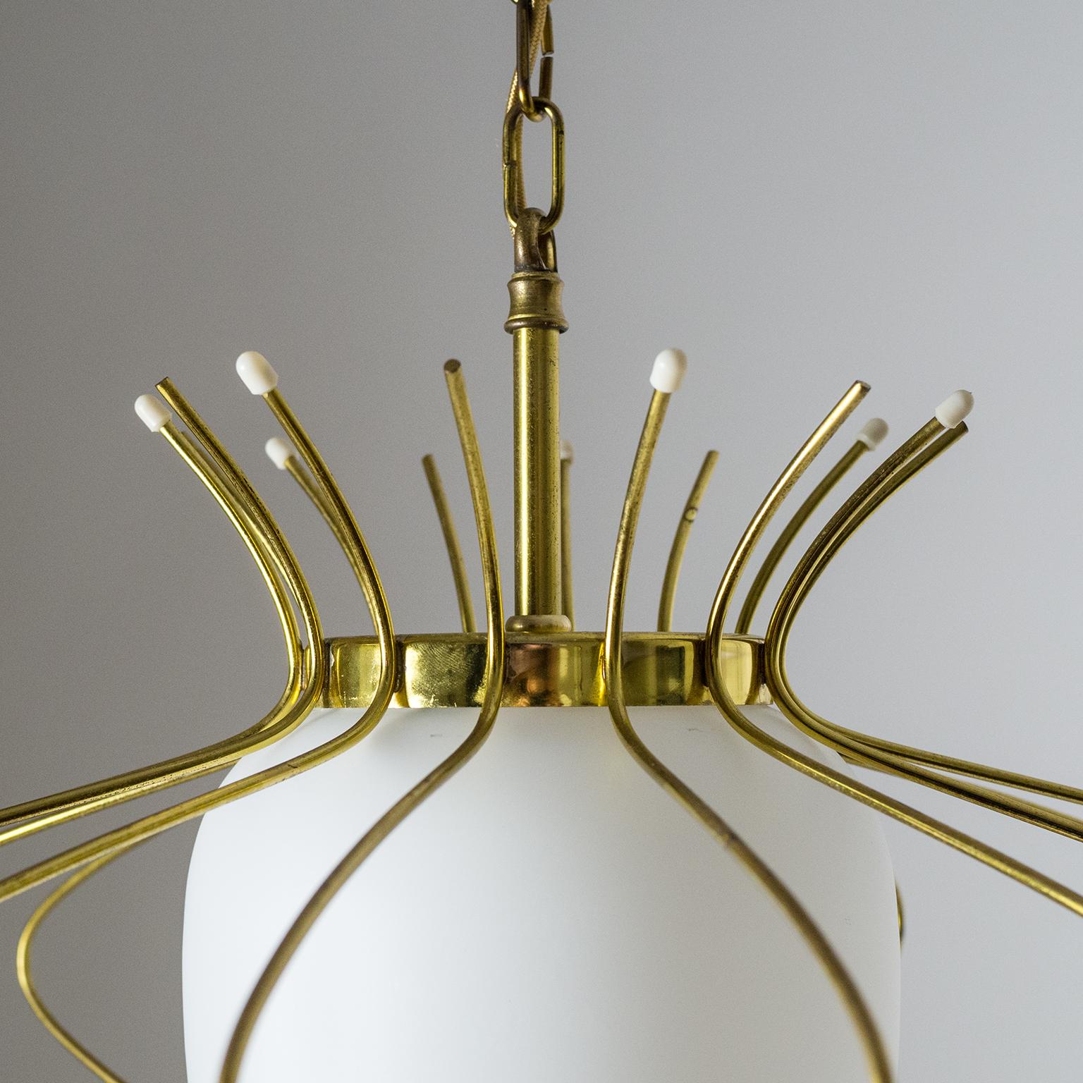 French Modernist Pendant, 1960s, Brass and Satin Glass 1