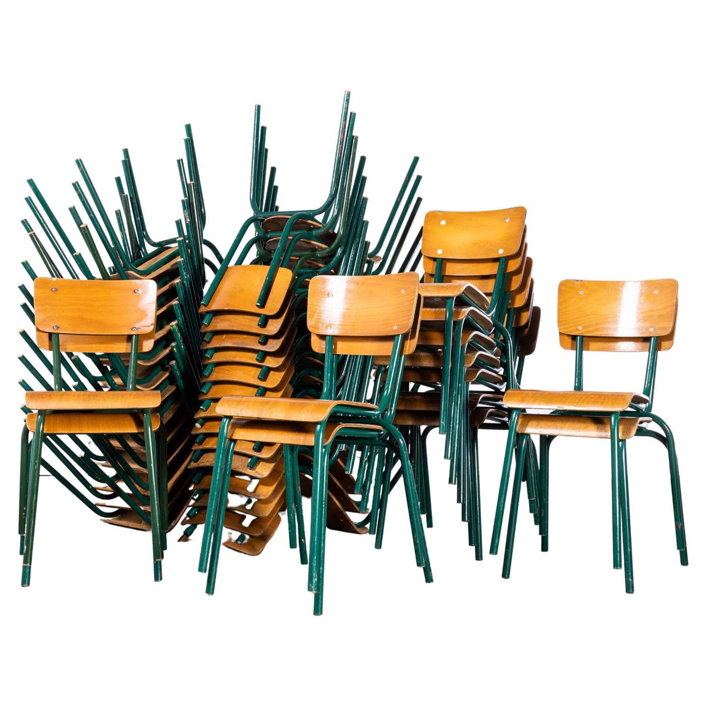 1960's French Mullca Dark Green Simple Stacking Dining Chairs - Large ...