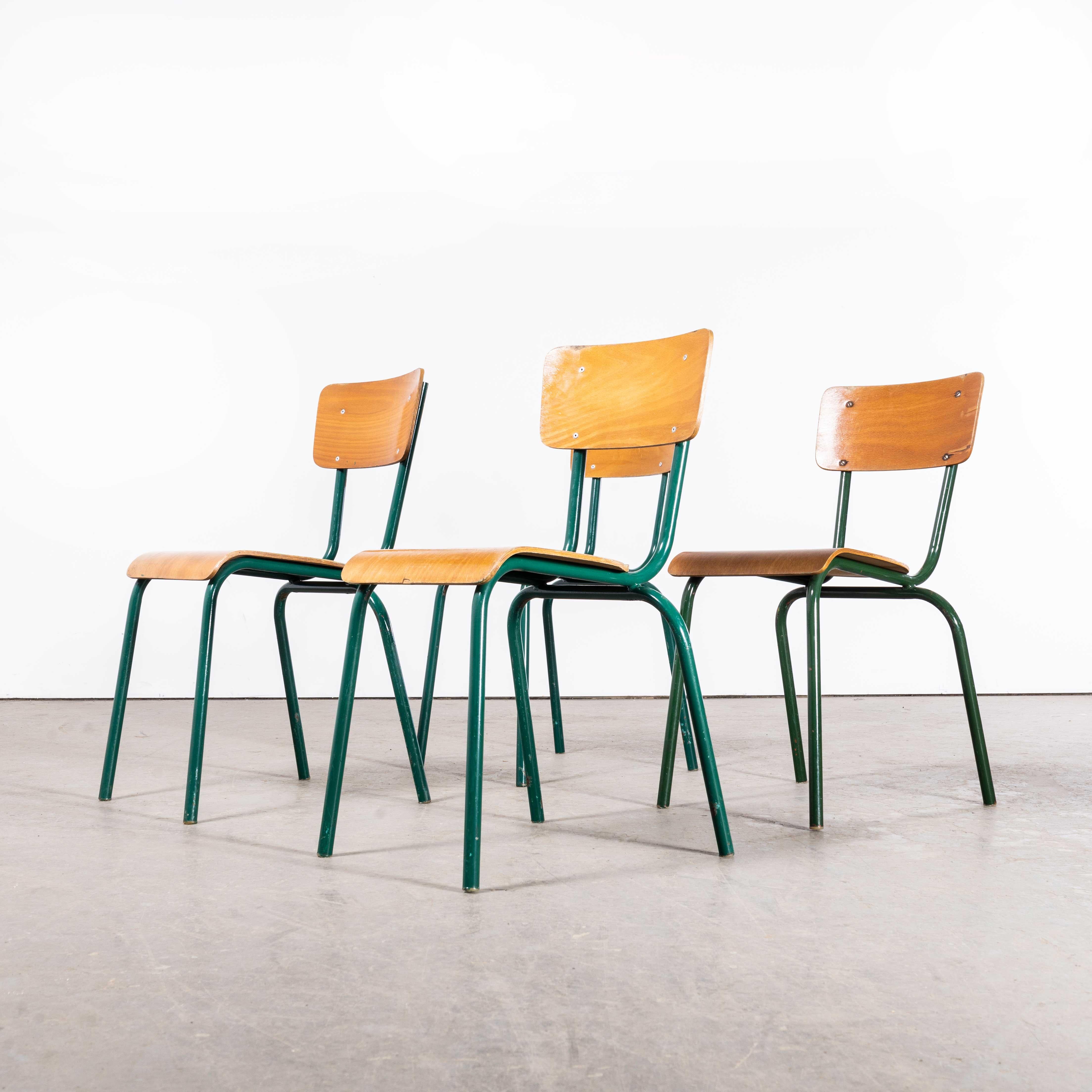 Birch 1960's French Mullca Dark Green Simple Stacking Dining Chairs - Set Of Four
