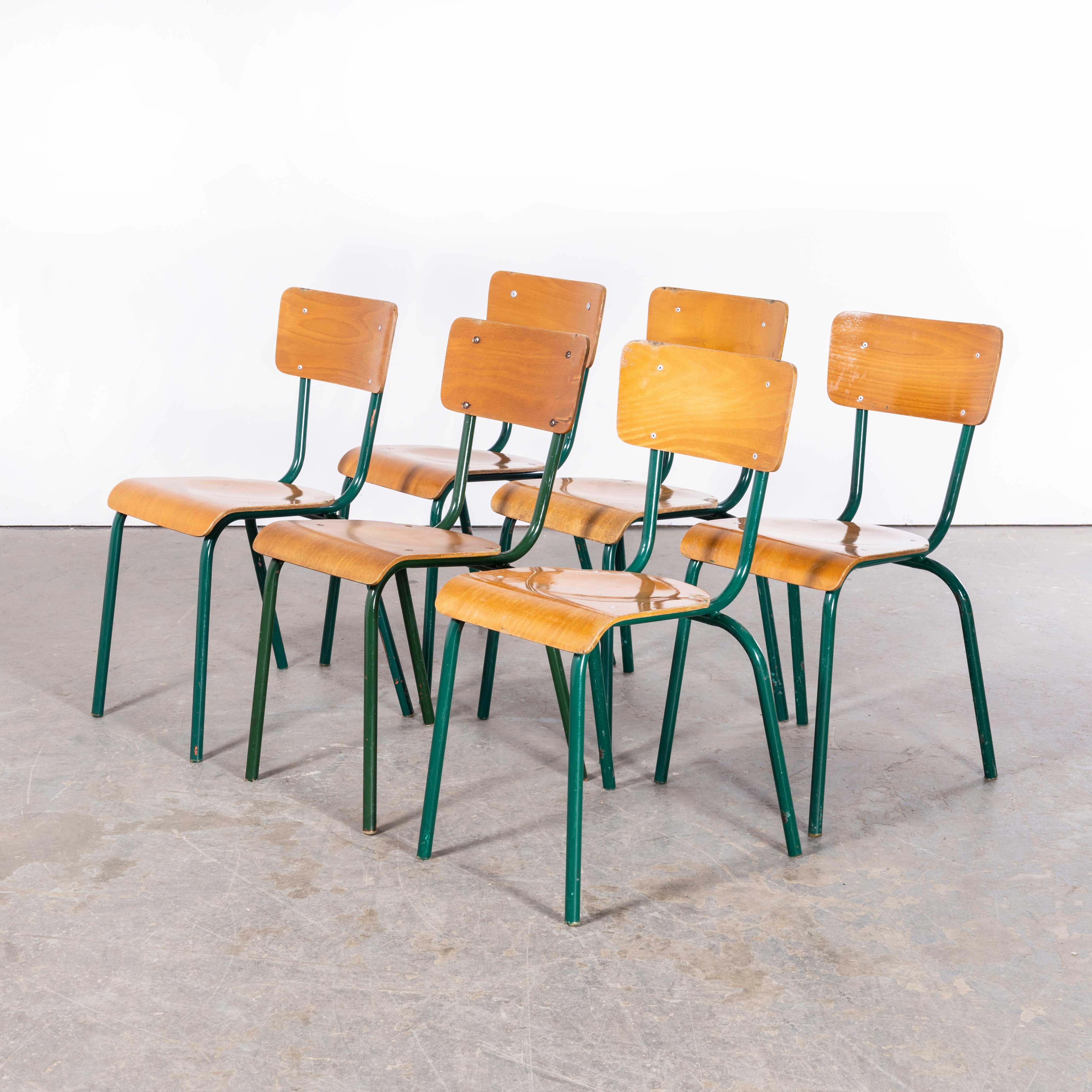 1960's French Mullca Dark Green Simple Stacking Dining Chairs - Set Of Six 5