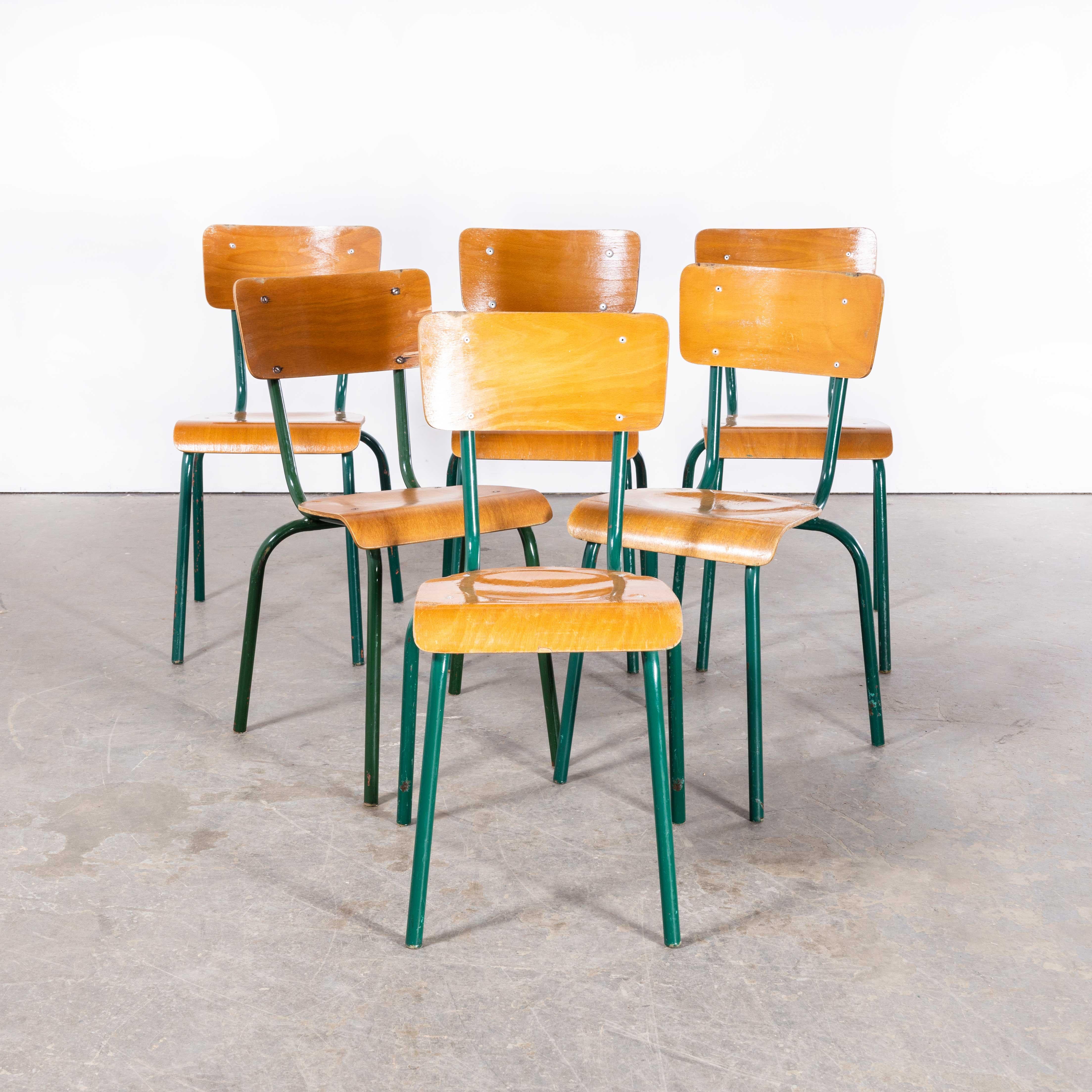 1960's French Mullca Dark Green Simple Stacking Dining Chairs - Set Of Six 6