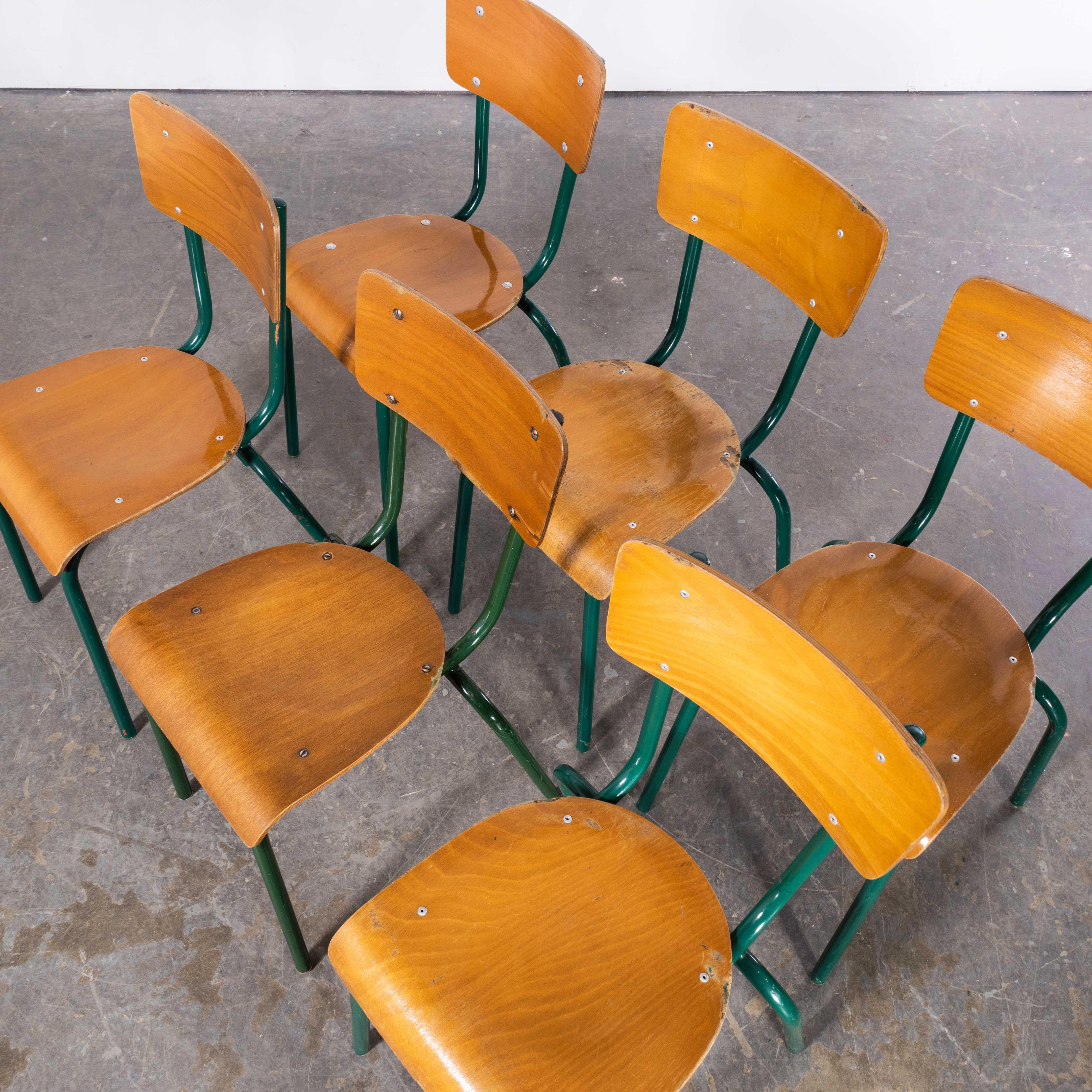1960's French Mullca Dark Green Simple Stacking Dining Chairs - Set Of Six 10