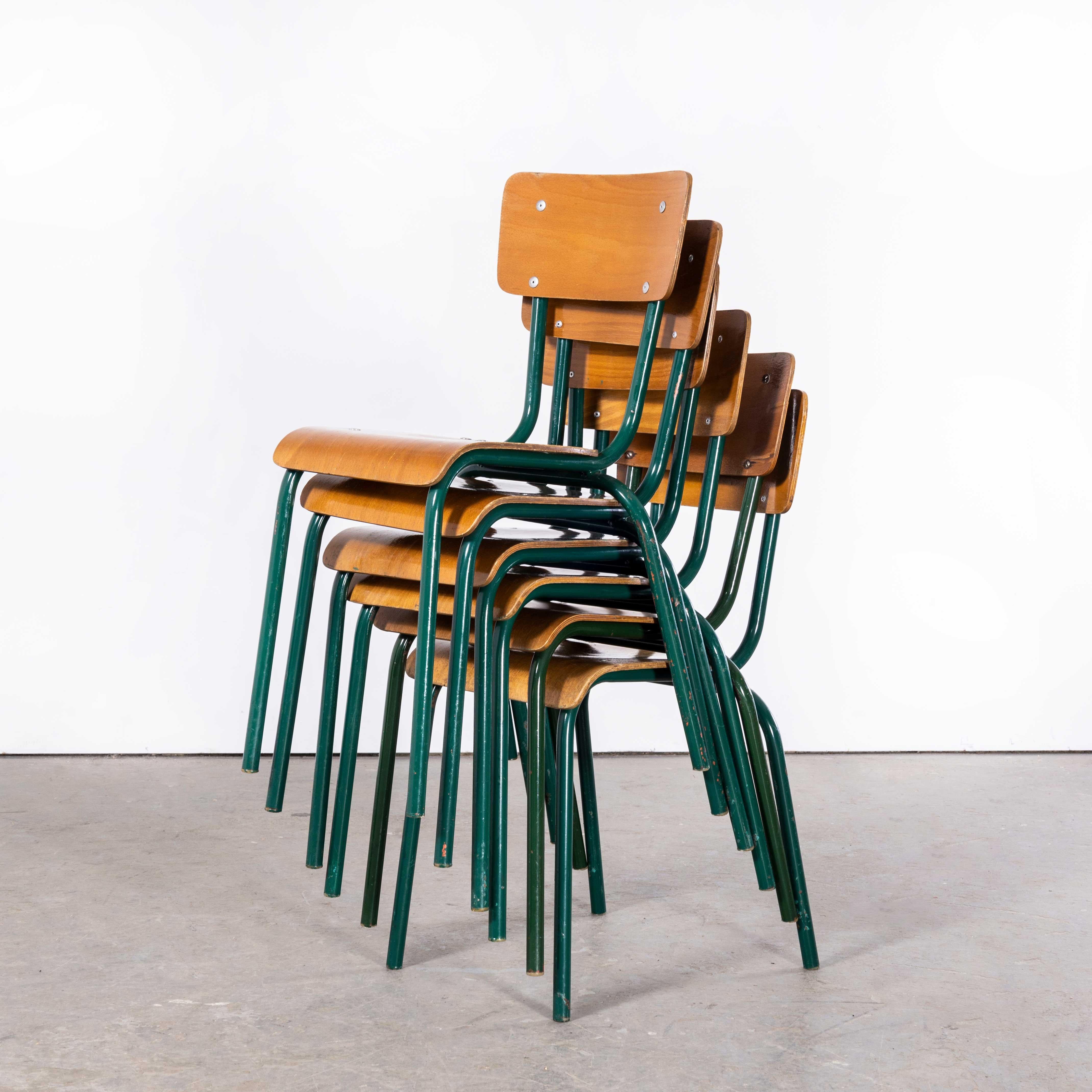 1960's French Mullca Dark Green Simple Stacking Dining Chairs - Set Of Six 11