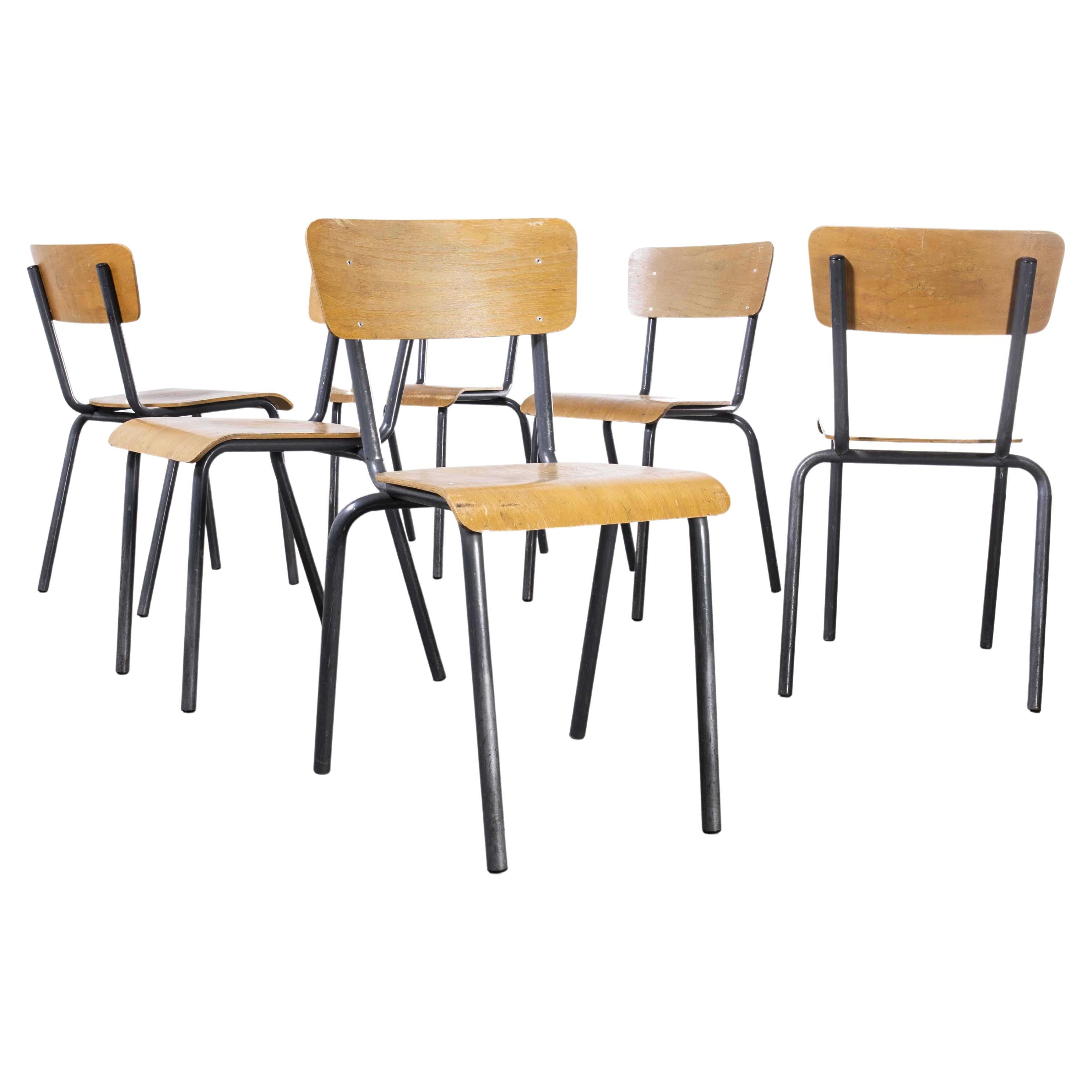 1960s French Mullca Grey Simple Stacking Dining Chairs, Set of Six For Sale