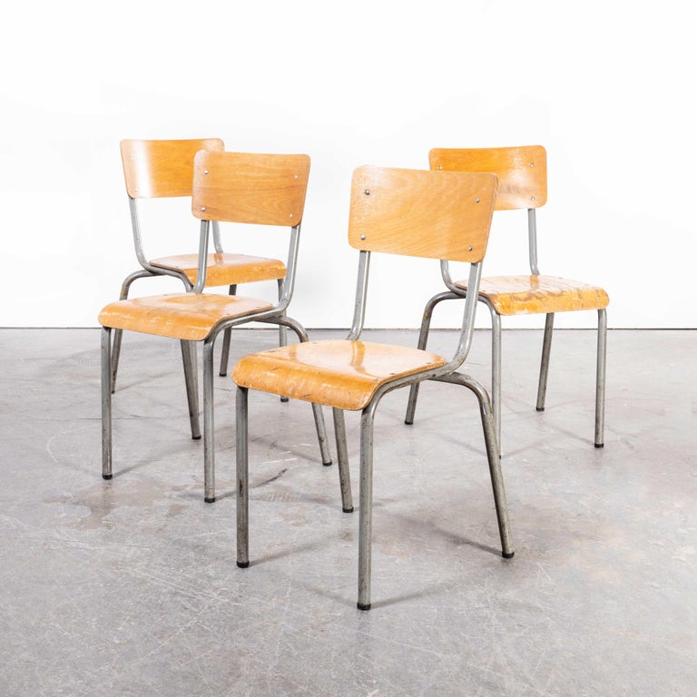 1960’s French Mullca Simple Stacking Dining Chairs Model 511, Grey