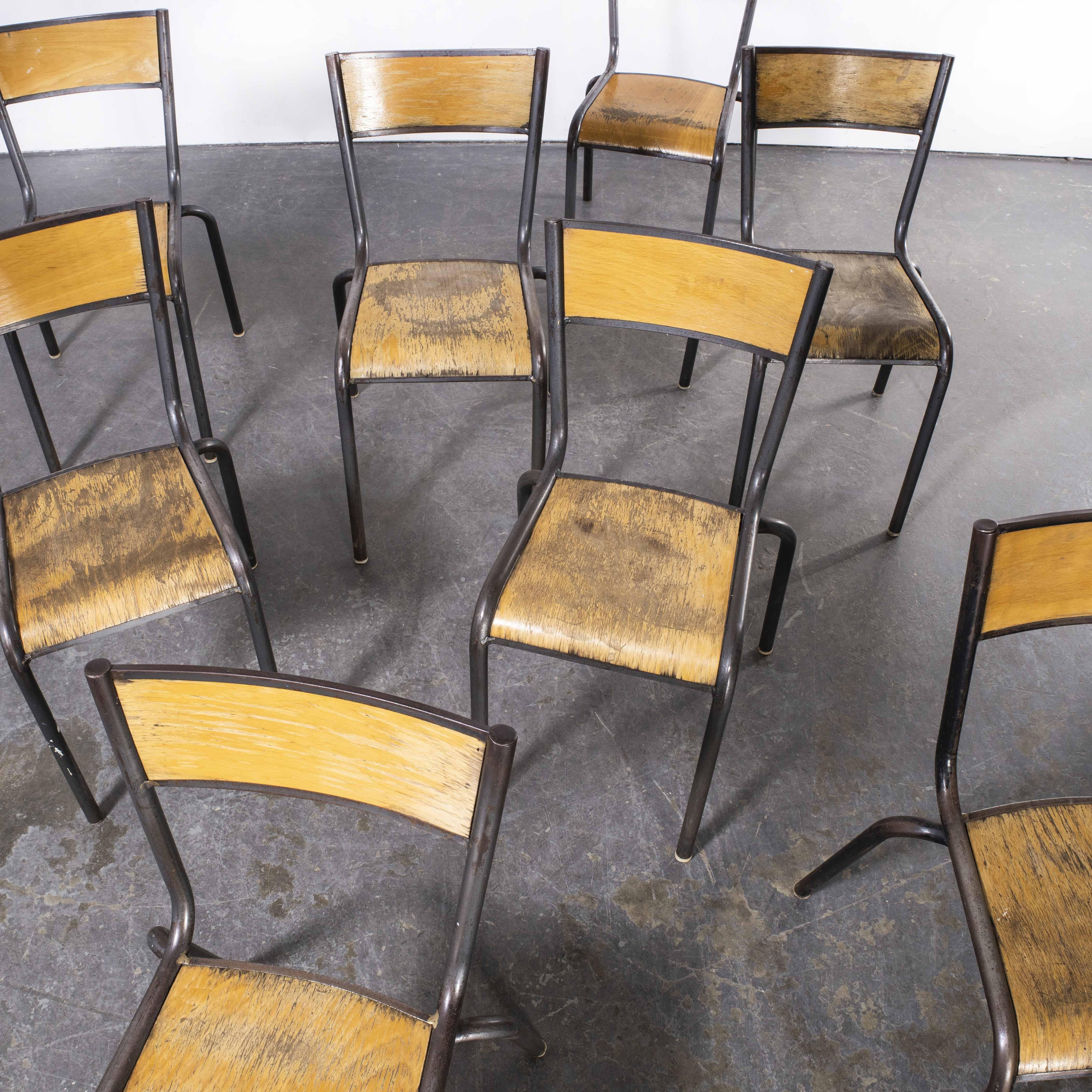 1960's French Mullca Stacking Chair 510, Graphite Frame, Set of Eight For Sale 2