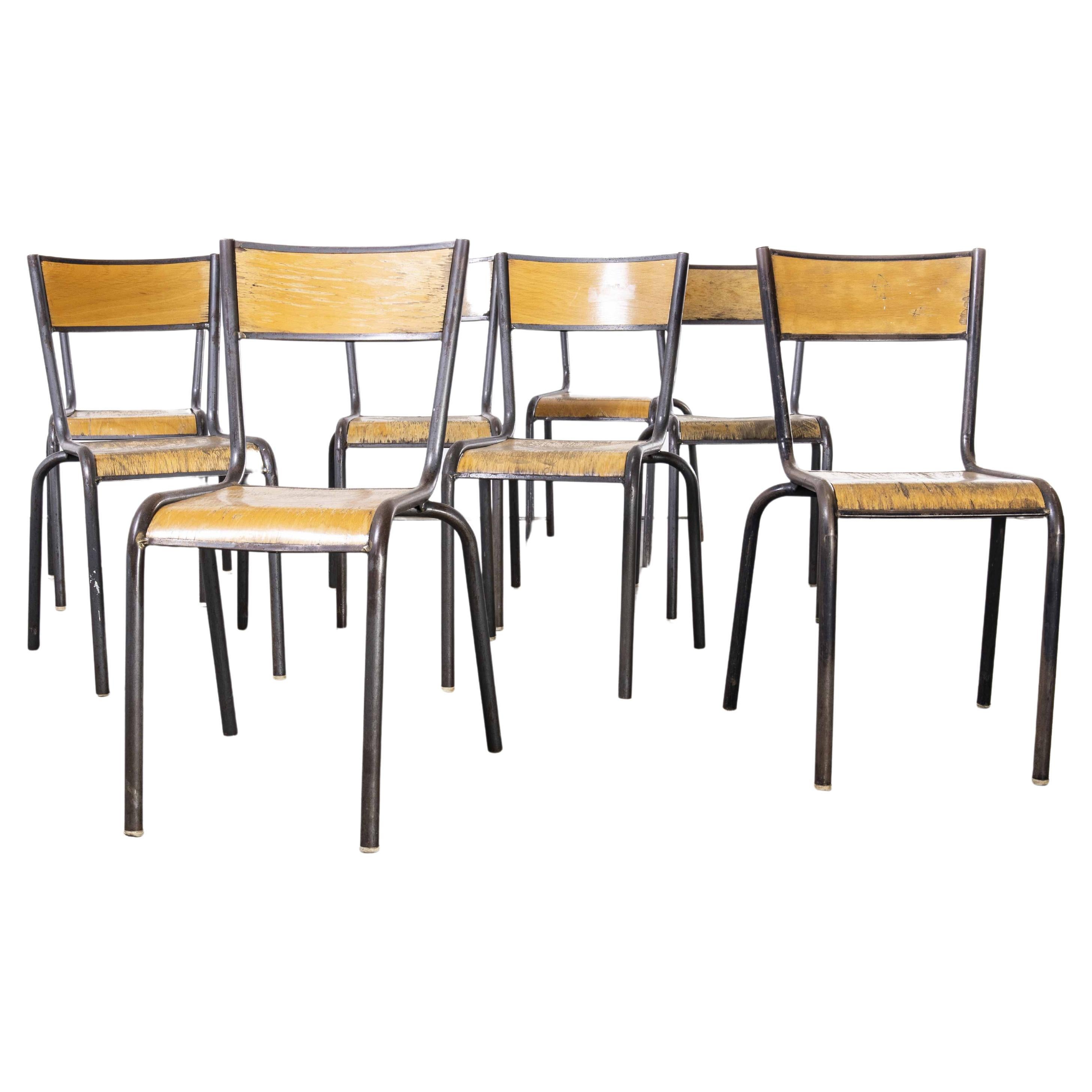 1960's French Mullca Stacking Chair 510, Graphite Frame, Set of Eight