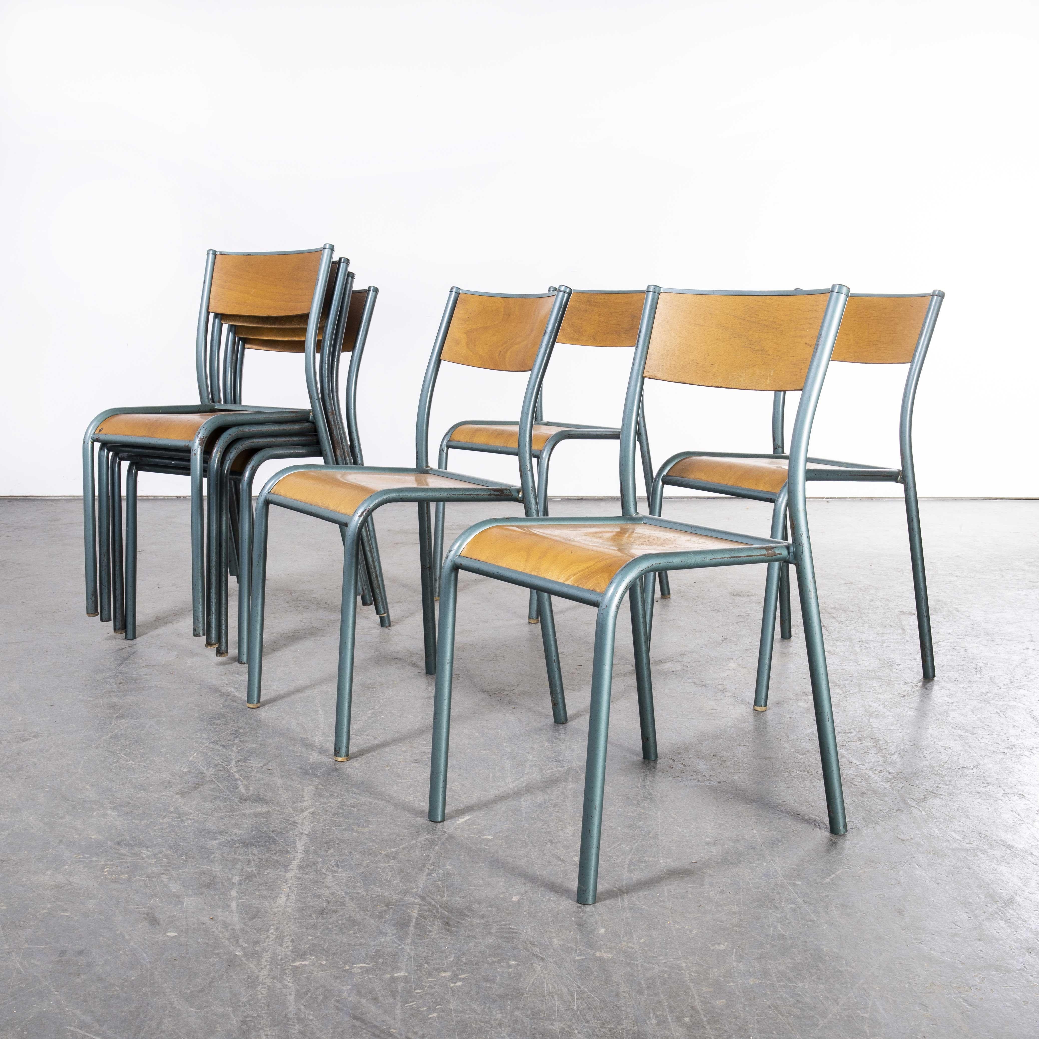 1960's French Mullca Stacking, Dining Chairs, Aqua Model 510, Set of Six In Good Condition For Sale In Hook, Hampshire