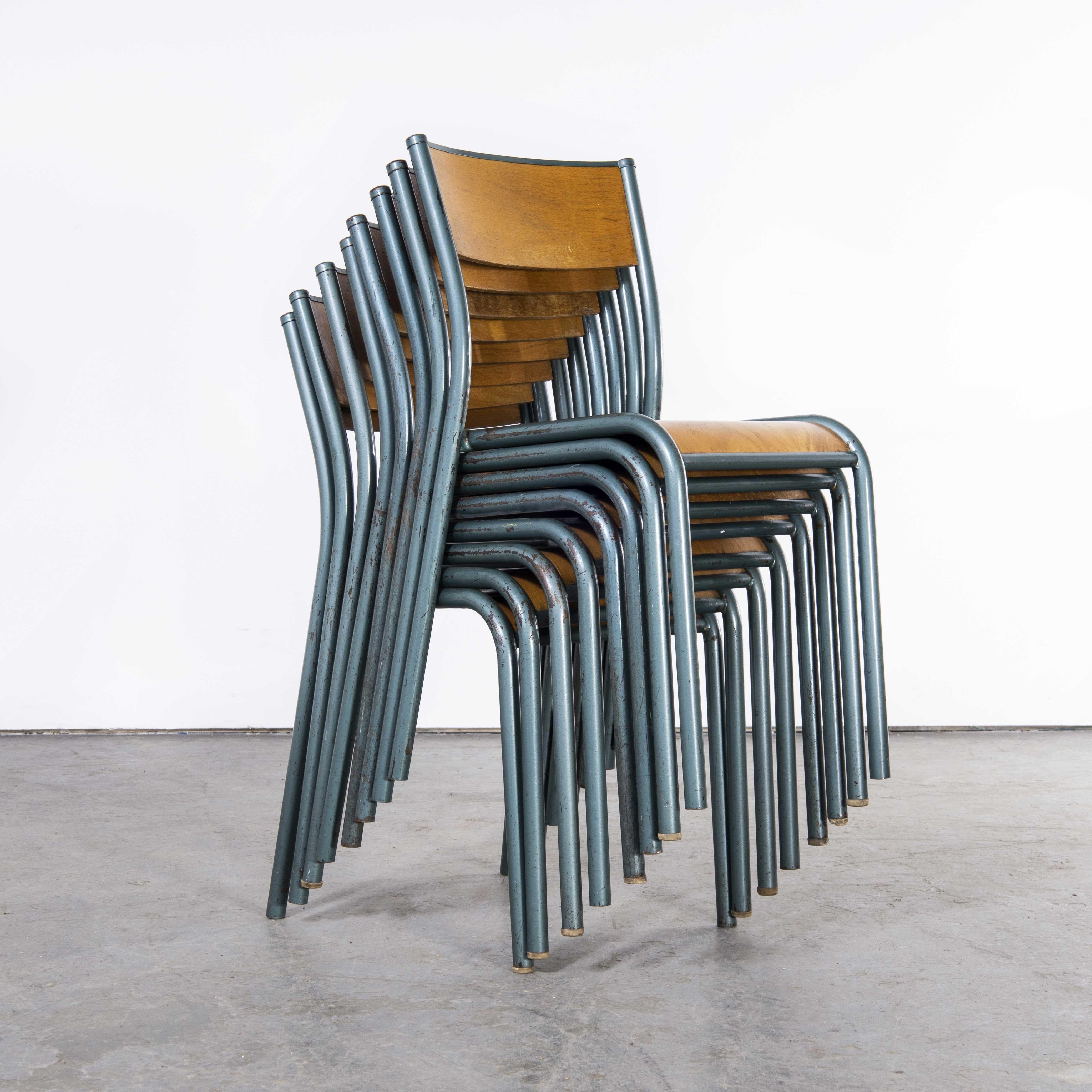 Mid-20th Century 1960's French Mullca Stacking, Dining Chairs, Aqua Model 510, Set of Six For Sale