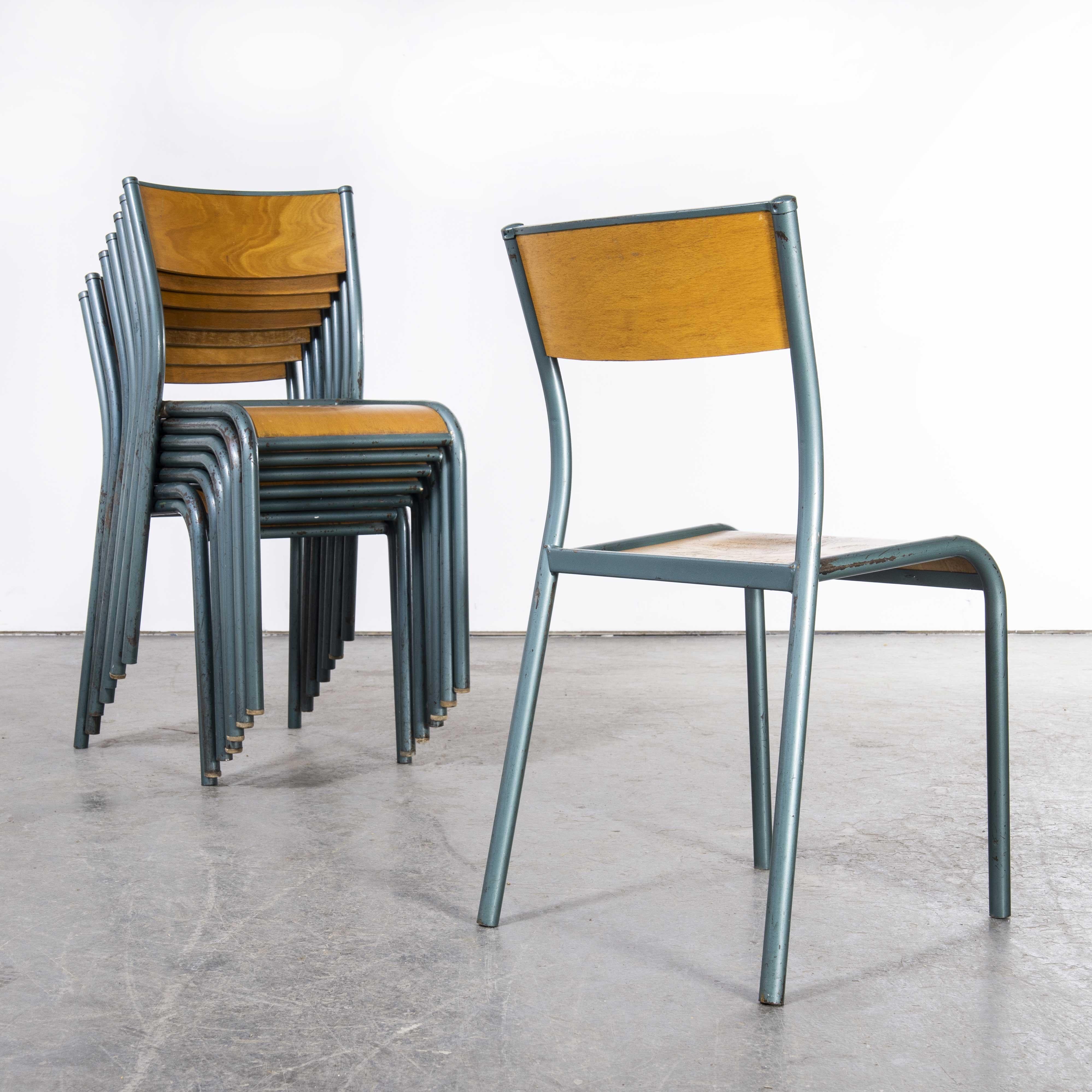 Birch 1960's French Mullca Stacking, Dining Chairs, Aqua Model 510, Set of Six For Sale