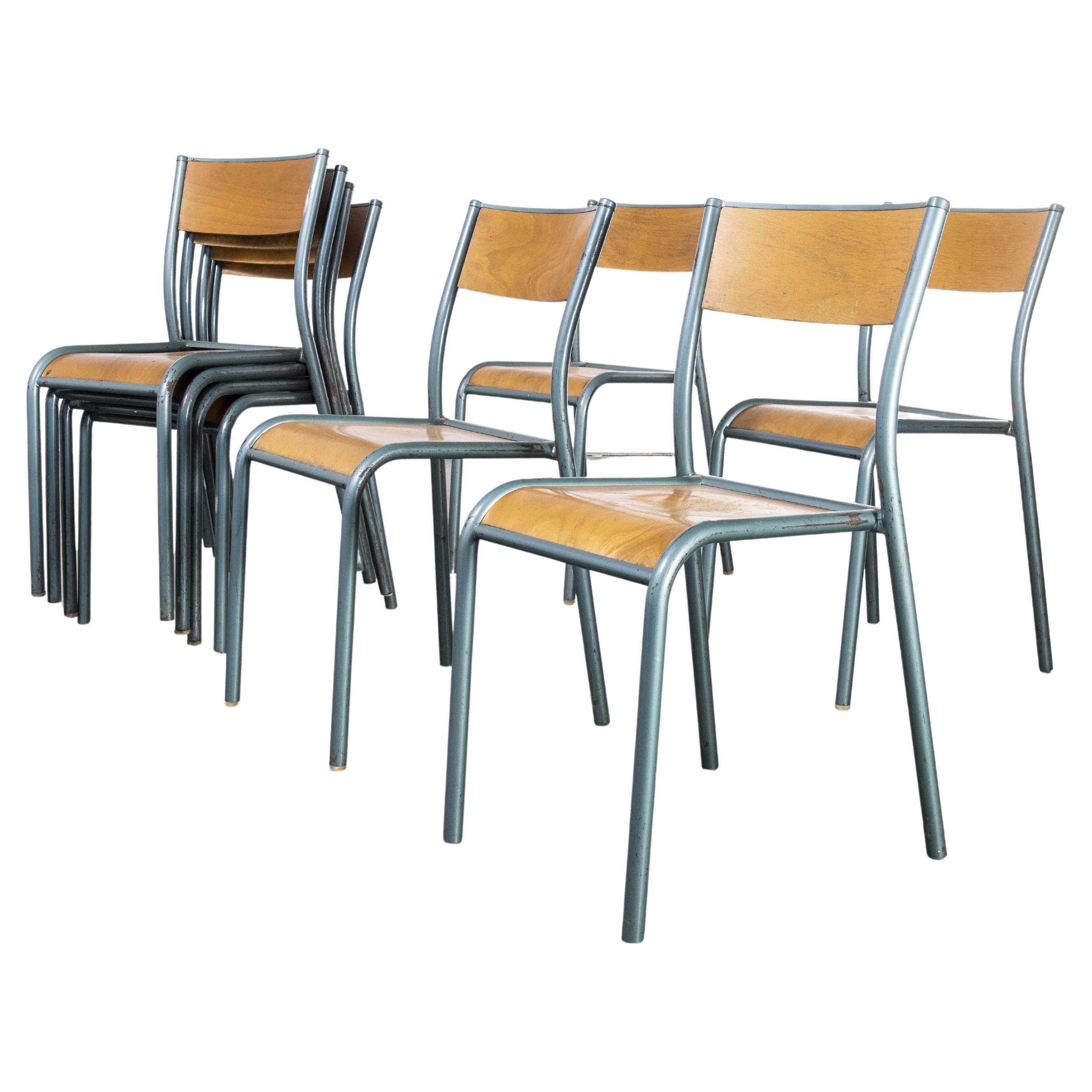 1960's French Mullca Stacking, Dining Chairs, Aqua Model 510, Set of Six For Sale