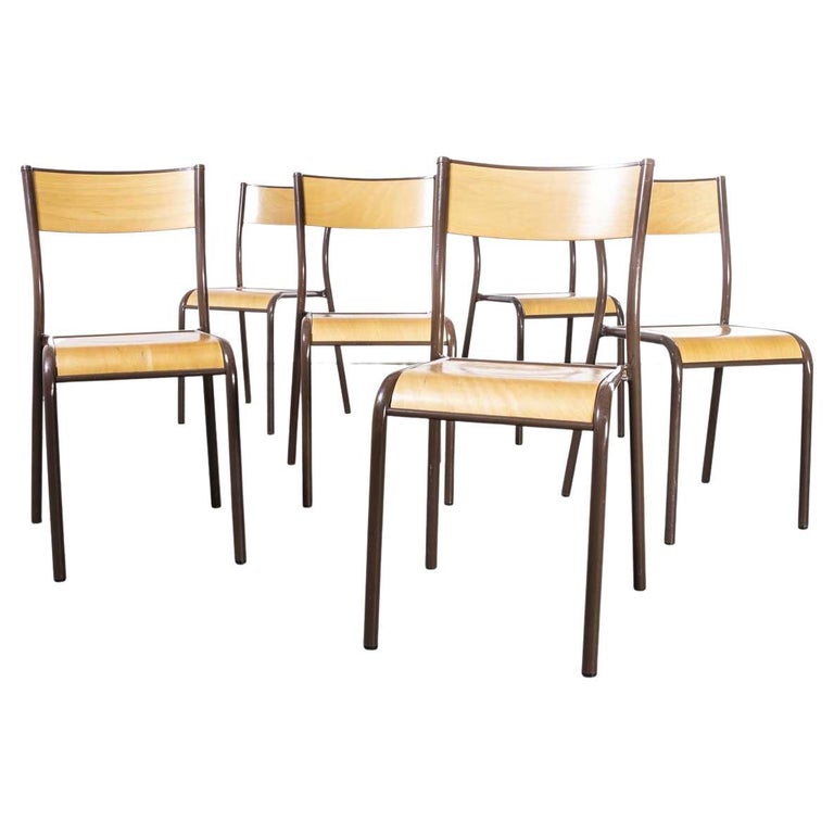 1960's French Mullca Stacking, Dining Chairs, Chocolate Model 510, Set of  Six For Sale at 1stDibs