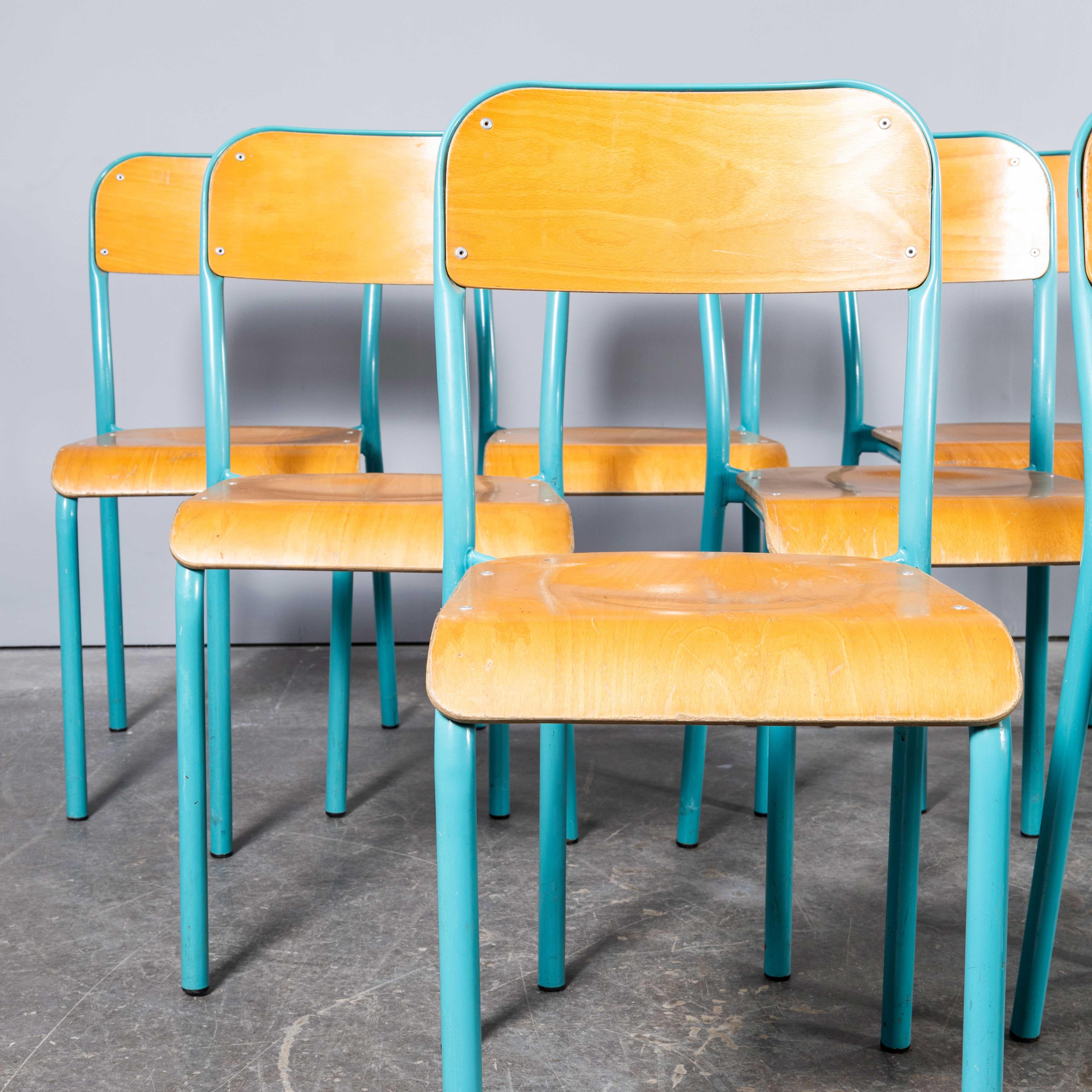 Mid-20th Century 1960's French Mullca Stacking Dining Chairs Vivid Blue Model D - Set Of Nine