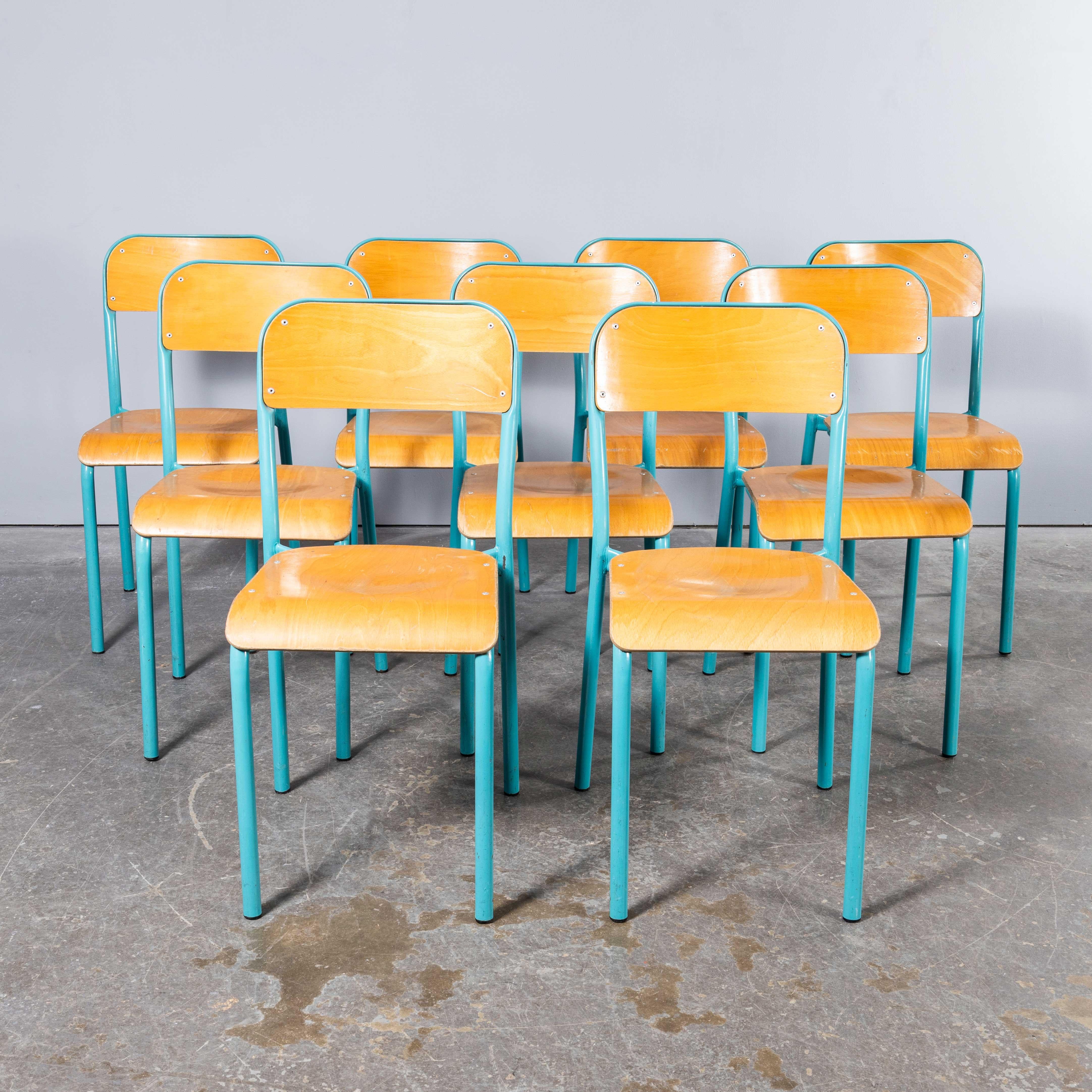 Metal 1960's French Mullca Stacking Dining Chairs Vivid Blue Model D - Set Of Nine
