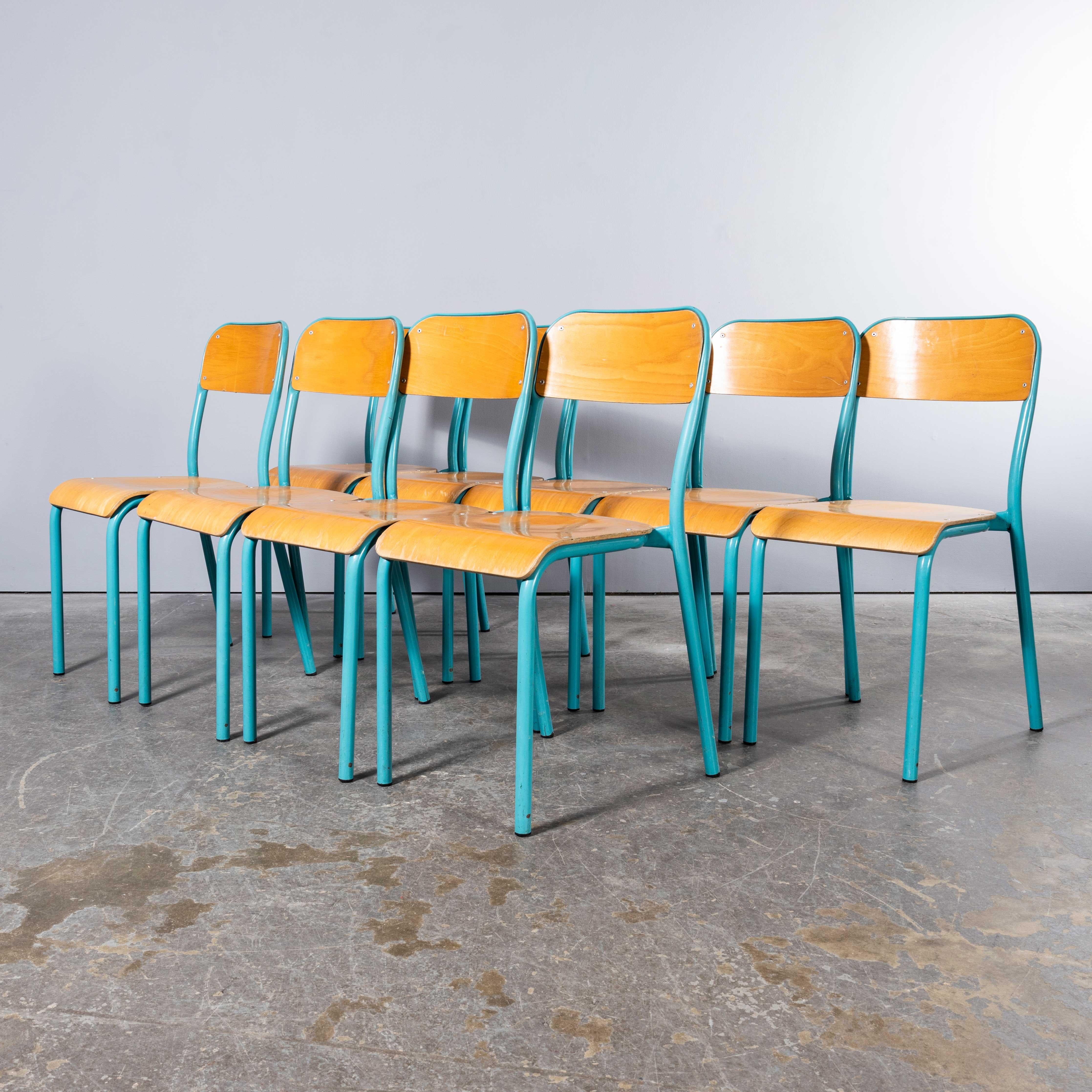 1960's French Mullca Stacking Dining Chairs Vivid Blue Model D - Set Of Nine 2
