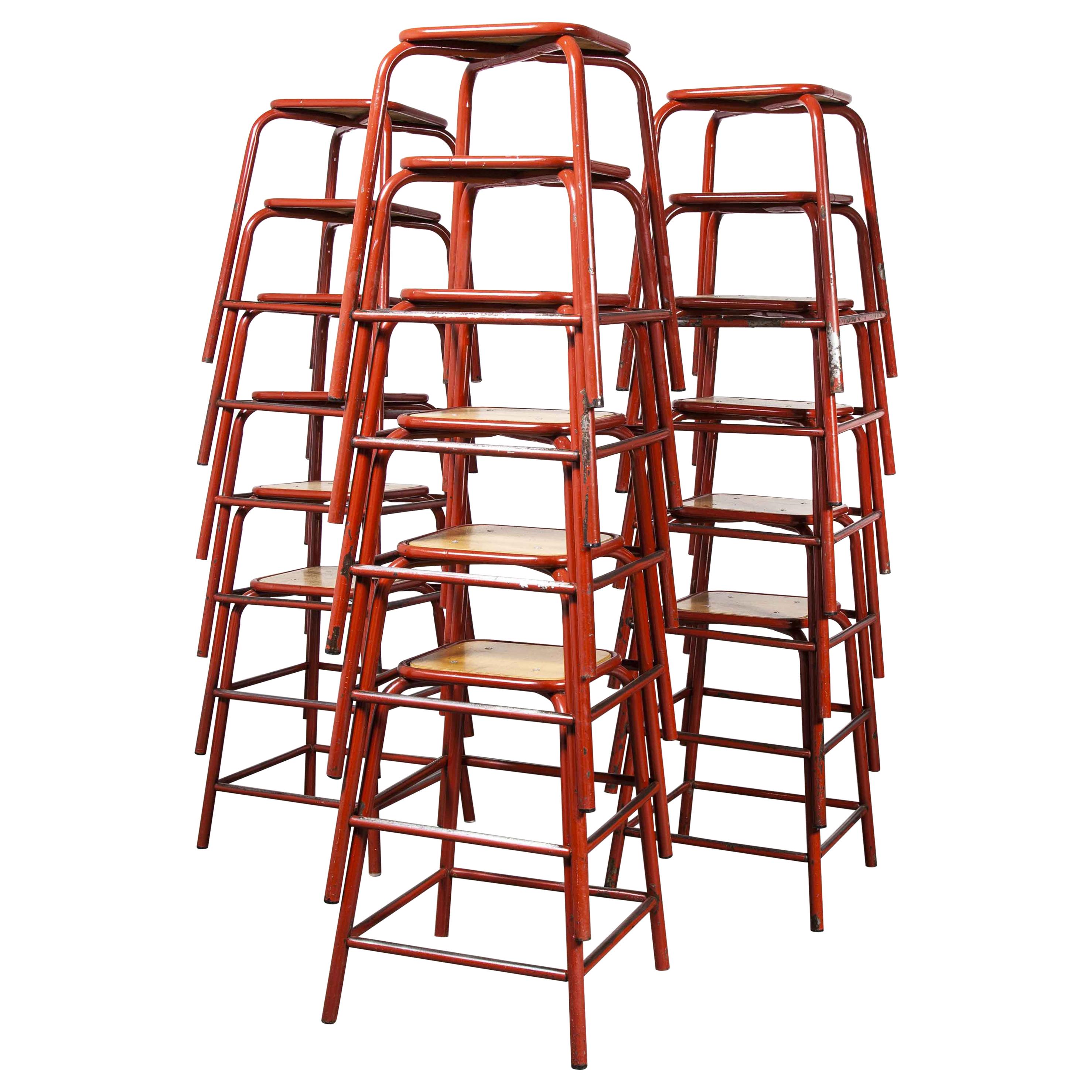 1960's French Mullca Vintage Stacking Laboratory Stool, Red - LAST FEW REMAINING For Sale