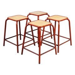 1960's French Mullca Vintage Stacking Laboratory Stool, Red, Set of Four