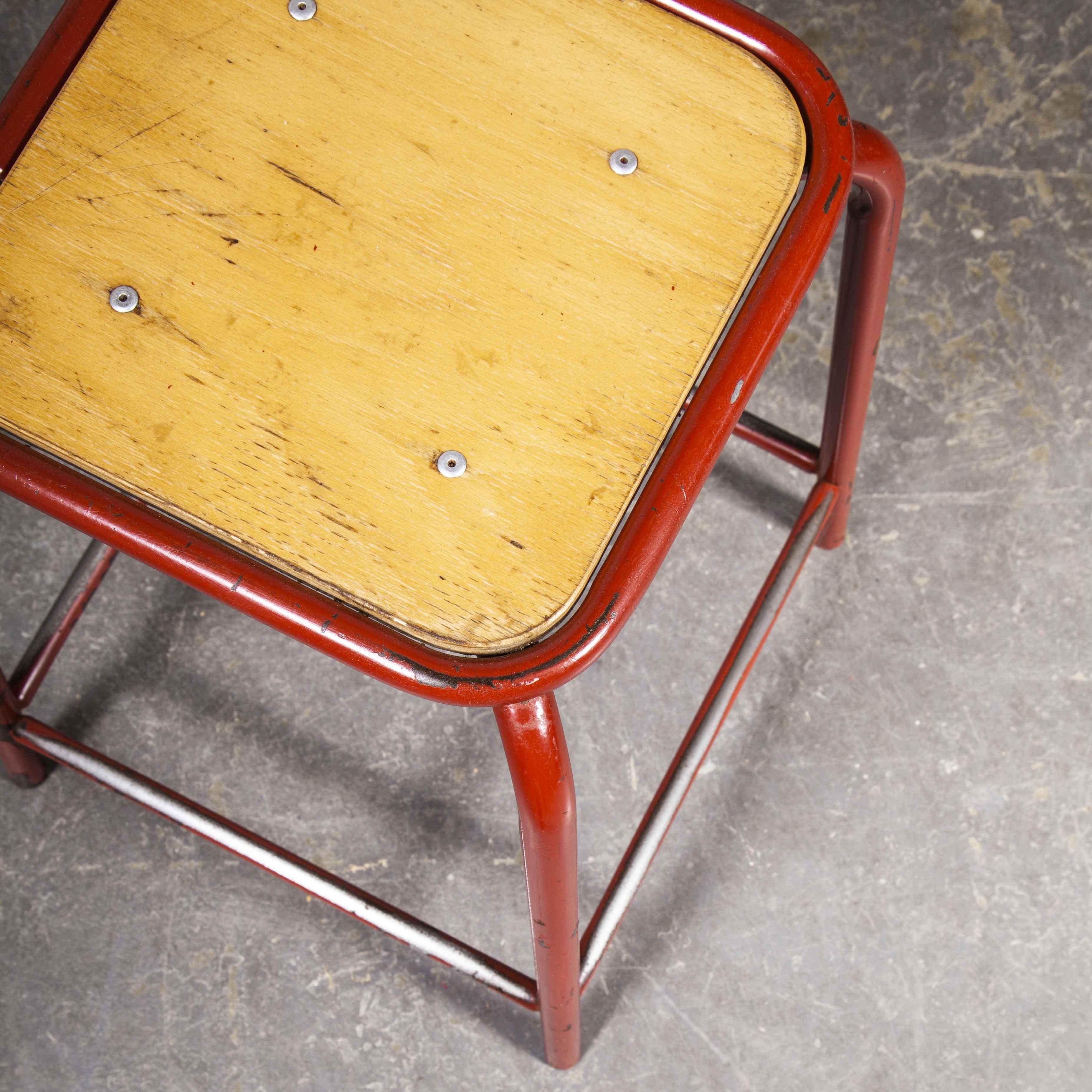 1960's French Mullca Vintage Stacking Laboratory Stool, Red, Set of Six 3