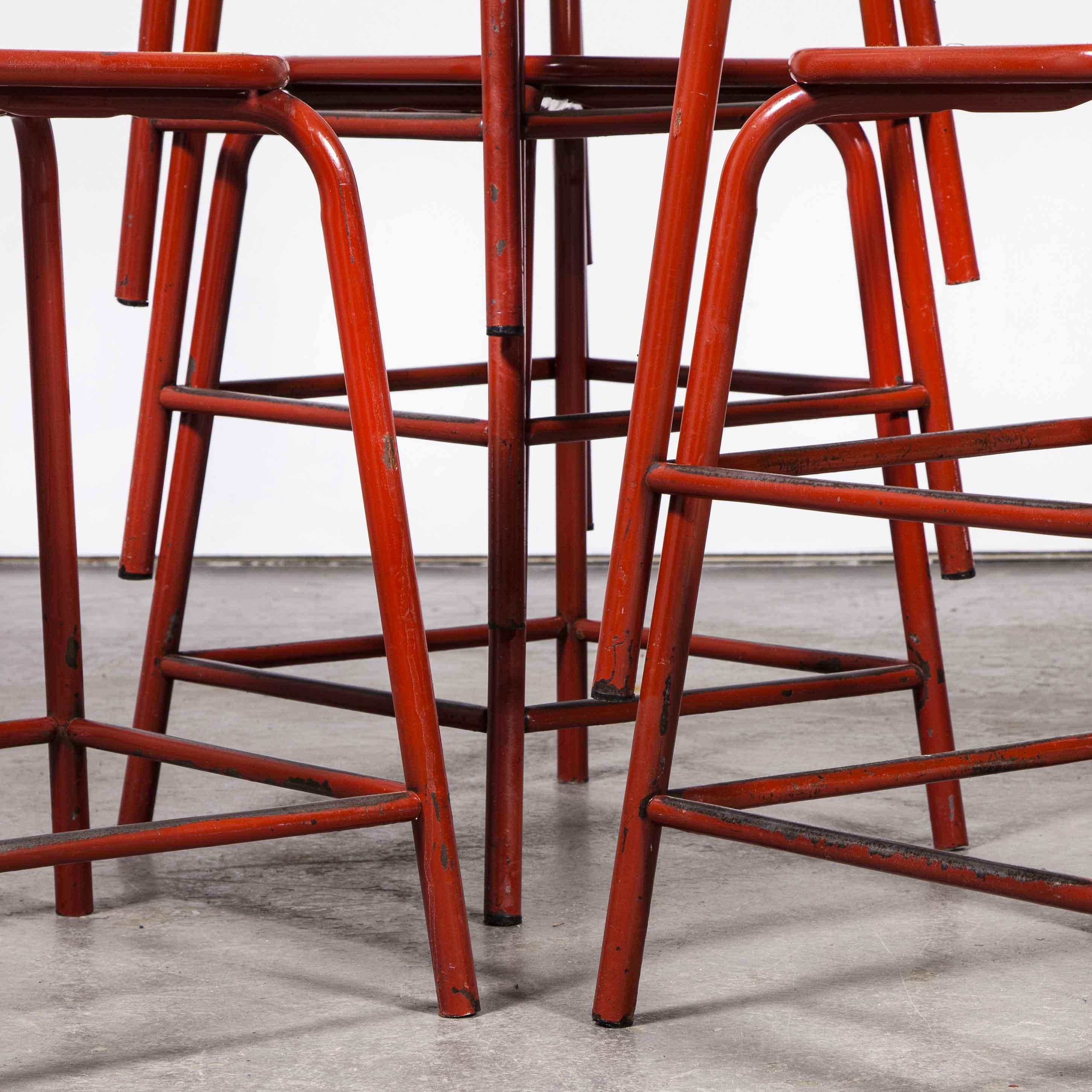 1960's French Mullca Vintage Stacking Laboratory Stool, Red, Set of Six In Good Condition In Hook, Hampshire