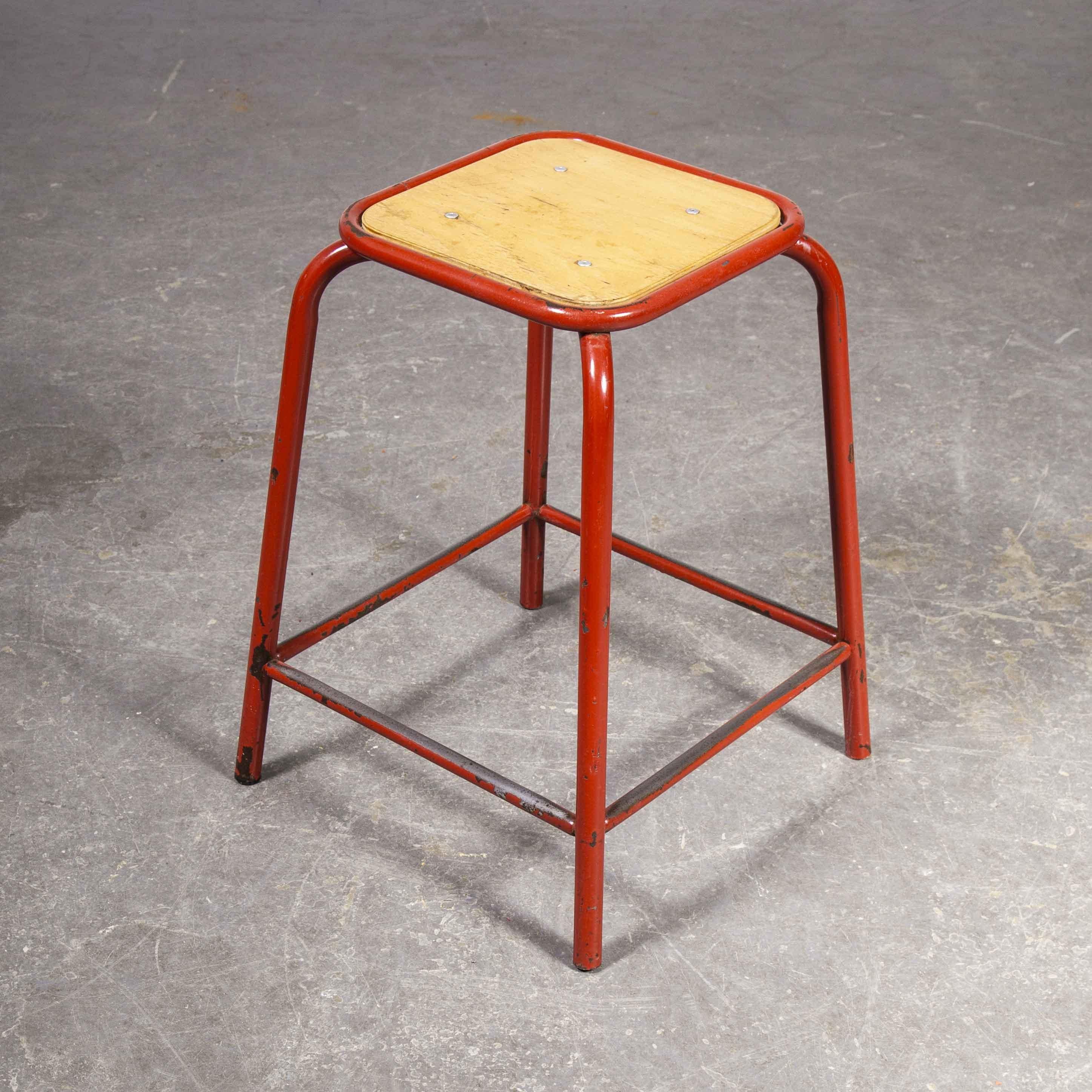 1960's French Mullca Vintage Stacking Laboratory Stool, Red, Set of Six 2