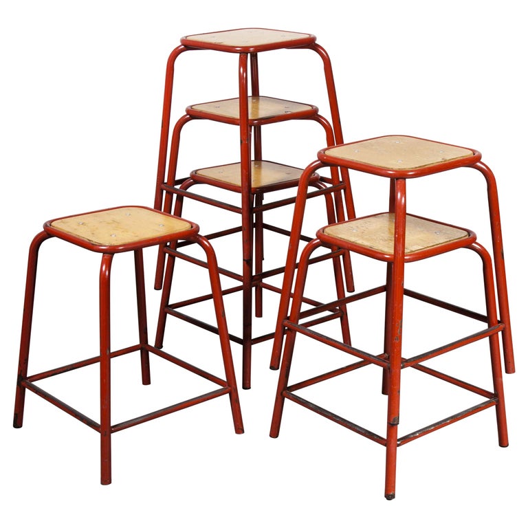 1960's French Mullca Vintage Stacking Laboratory Stool, Red, Set of Six ...