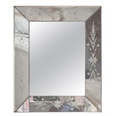 1960s French Multi-Surface Glass Mirror with Beveled Floral Decorations