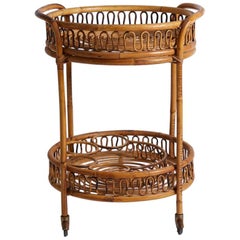 1960s French Multi-Tier Round Bamboo Bar Cart