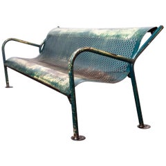 1960s French Municipal Garden / Outdoor / Indoor Bench, Perforated Steel