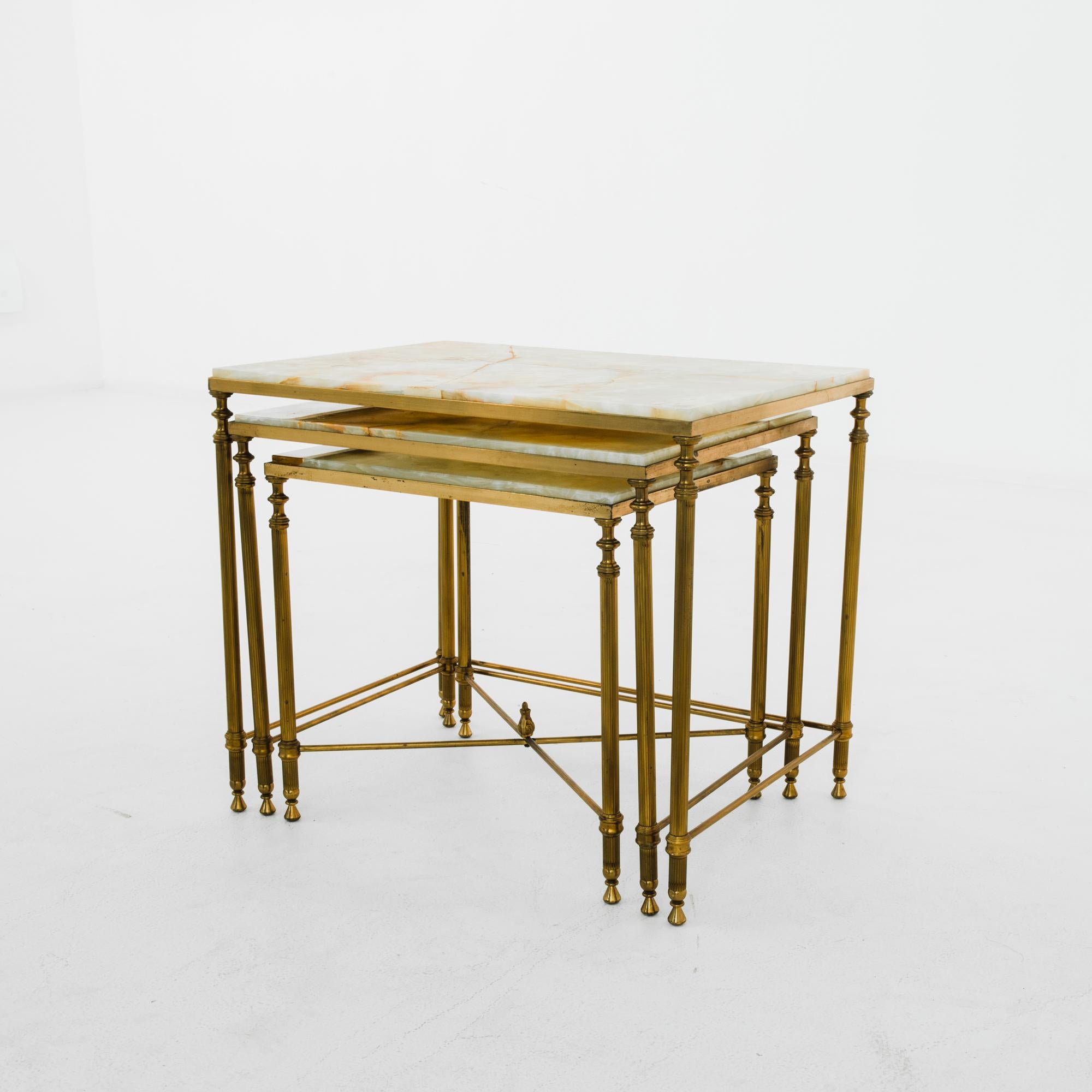 Mid-Century Modern 1960s French Nesting Tables with Marble Tops