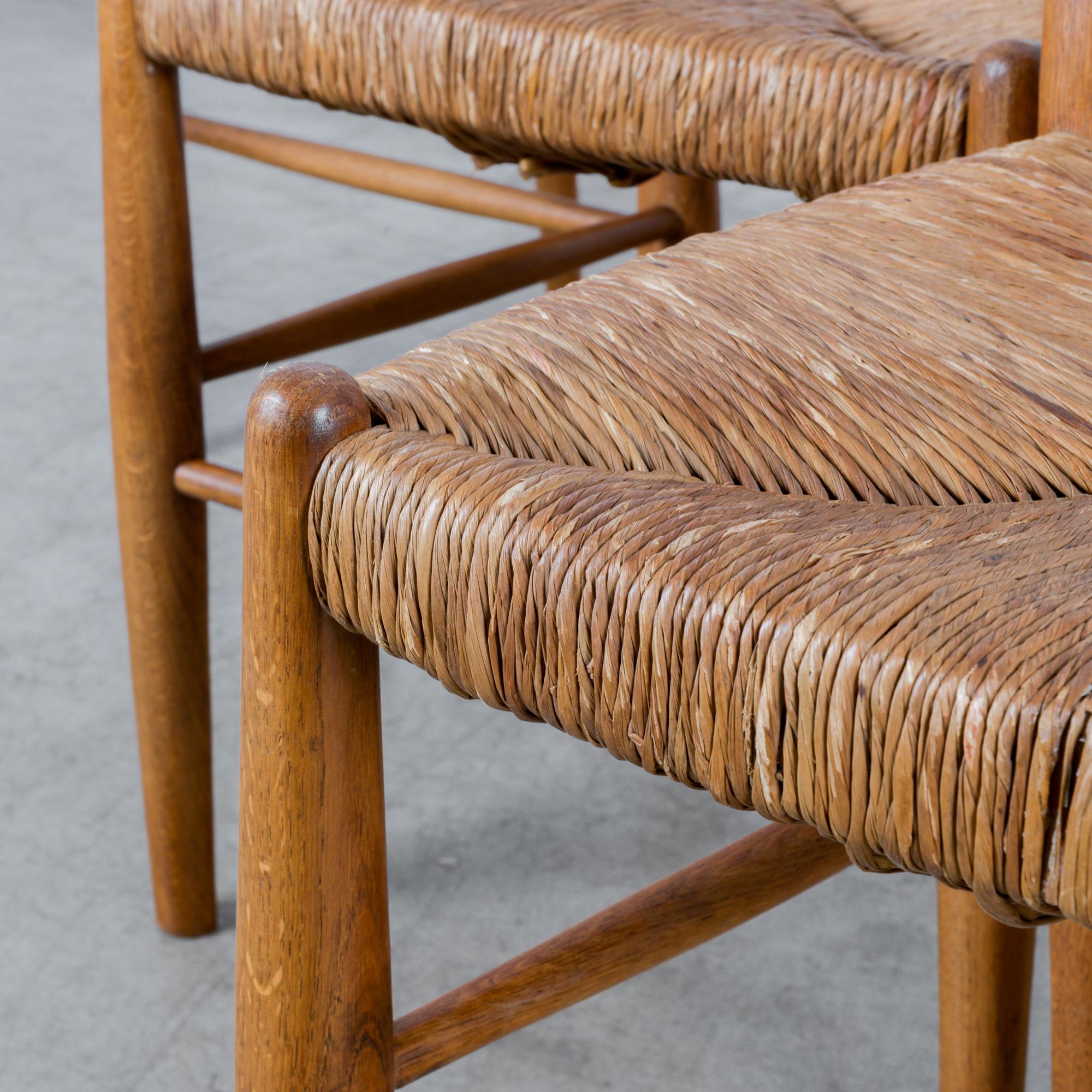 1960s French Oak Chairs with Woven Seats and Backs, Set of Six 2