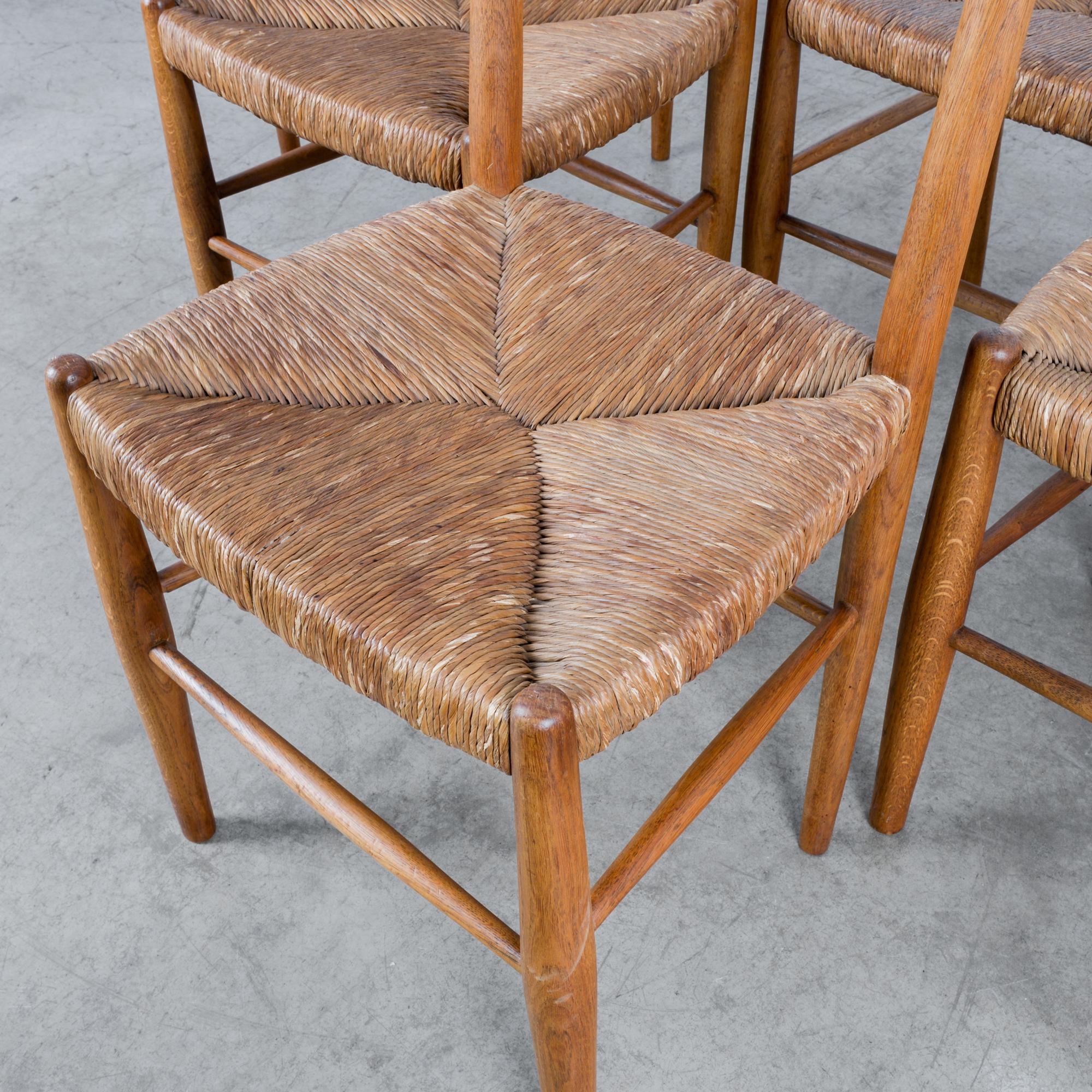 1960s French Oak Chairs with Woven Seats and Backs, Set of Six 3