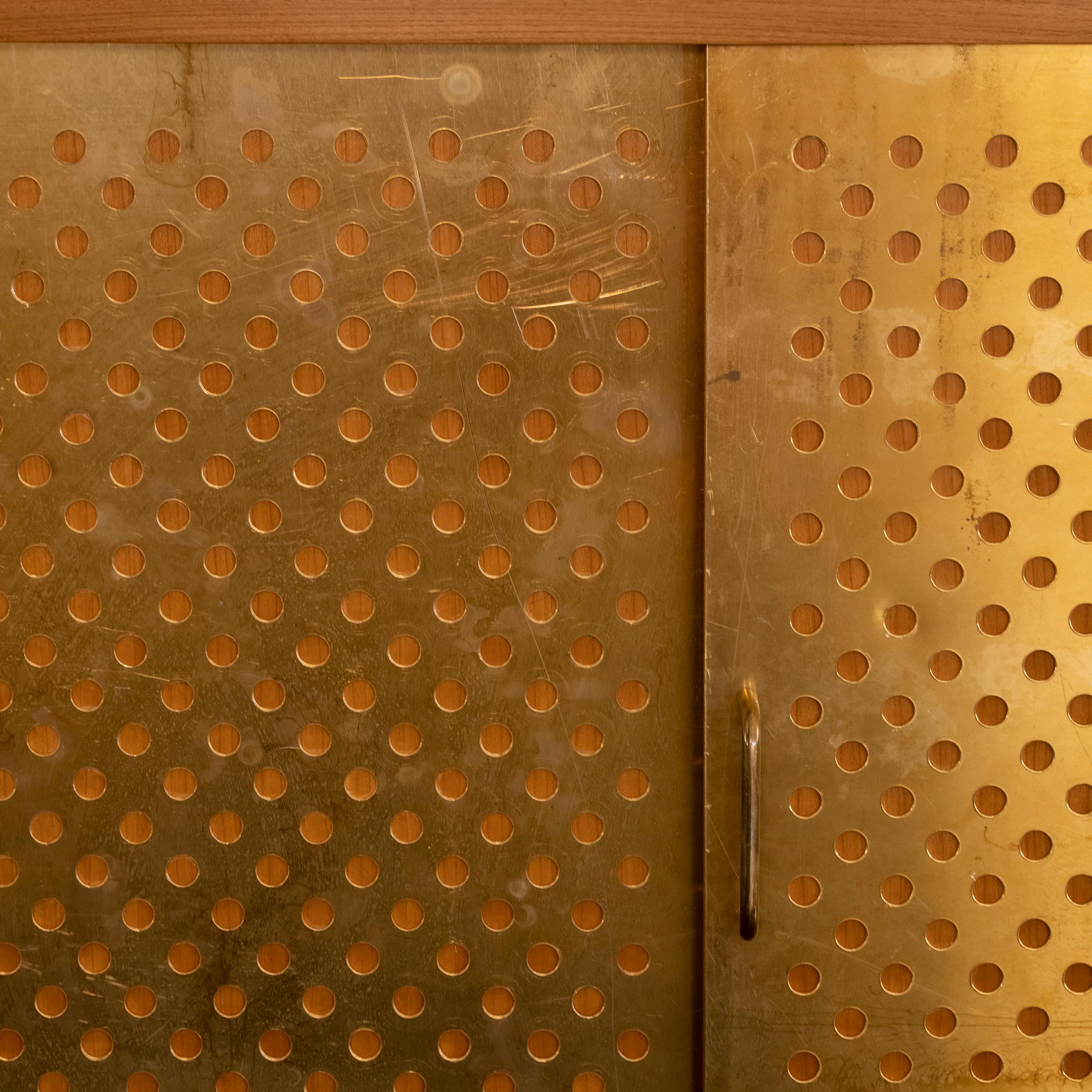 1960's French Oak Sideboard Sliding Doors with Brass Details 6