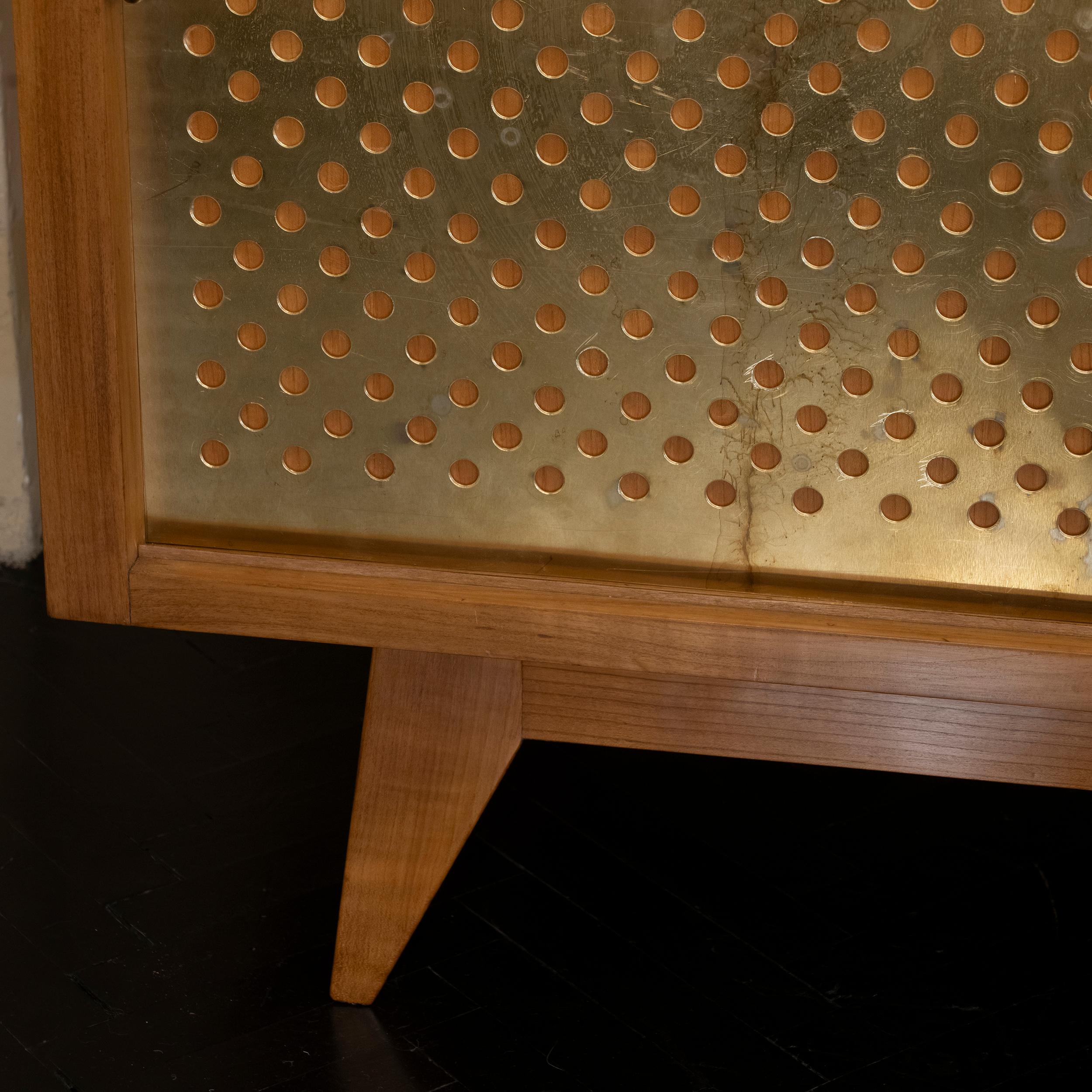 1960's French Oak Sideboard Sliding Doors with Brass Details 7