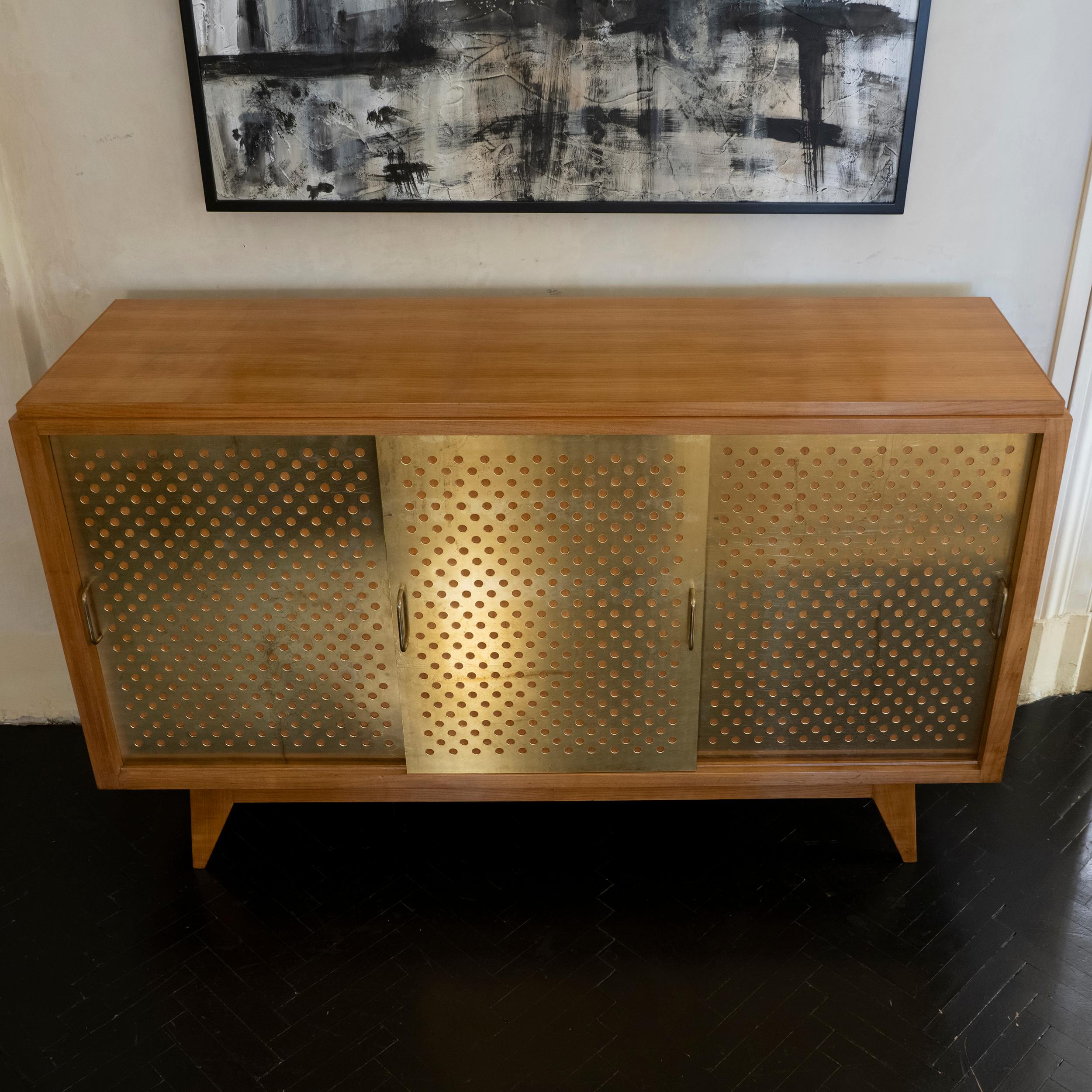 1960's French Oak Sideboard Sliding Doors with Brass Details 8