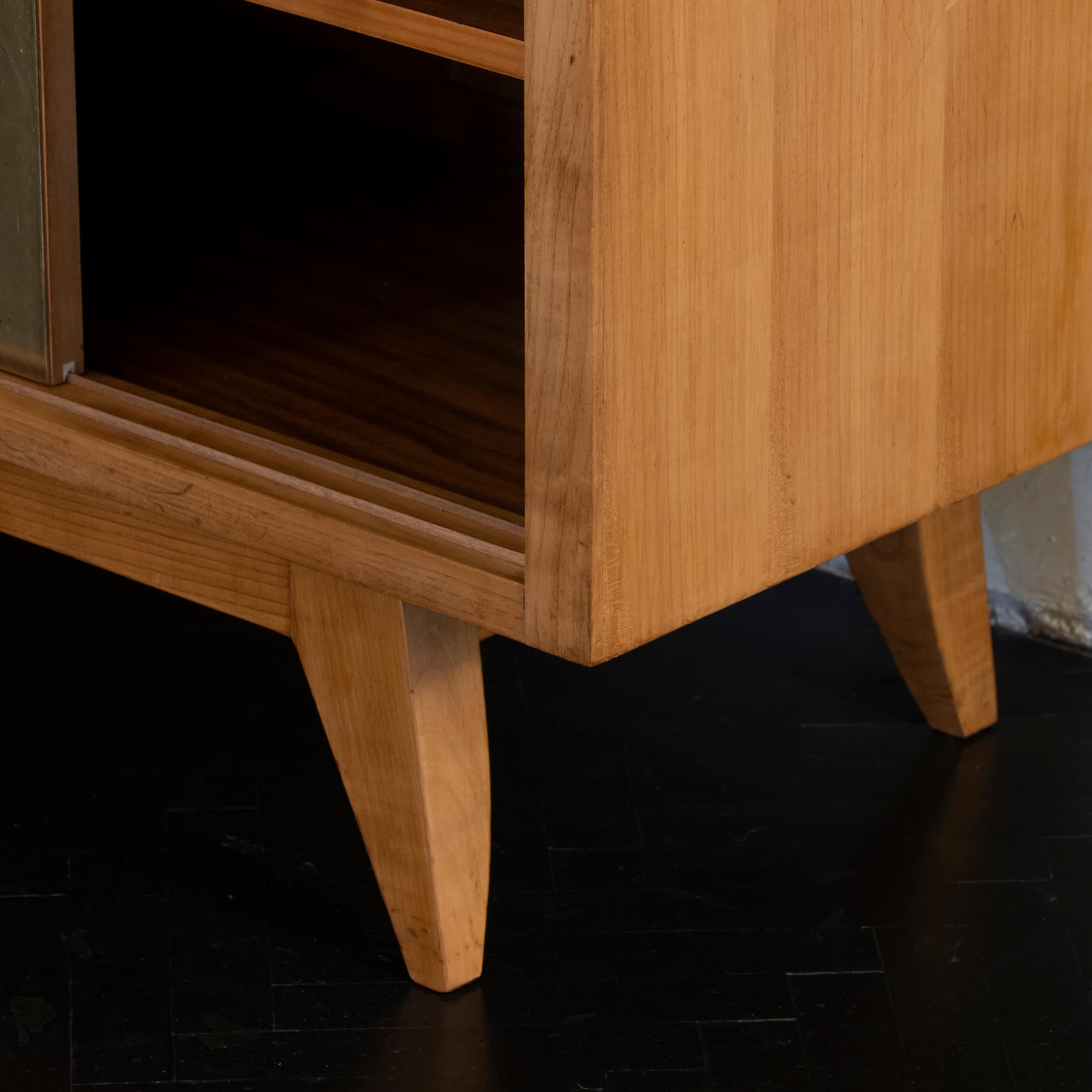 1960's French Oak Sideboard Sliding Doors with Brass Details 2