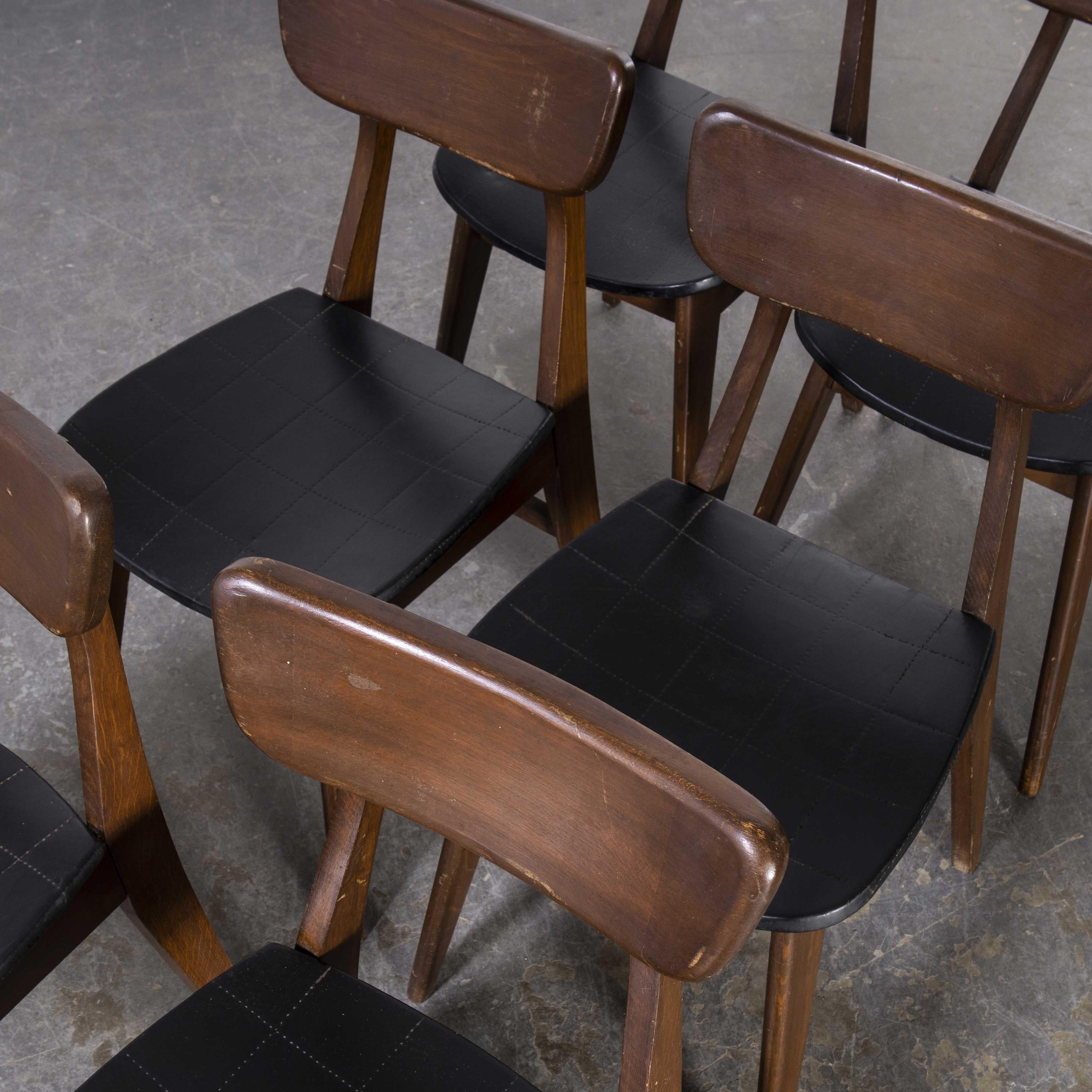 Beech 1960's French Original Mid Century Saddle Seat Dining Chairs, Set Of Six