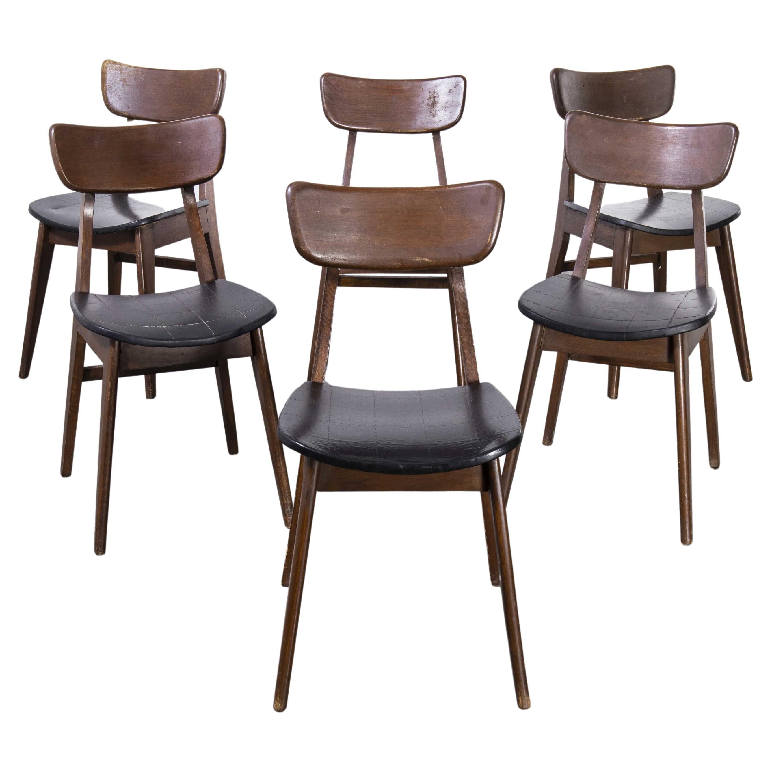 1960's French Original Mid Century Saddle Seat Dining Chairs, Set Of Six