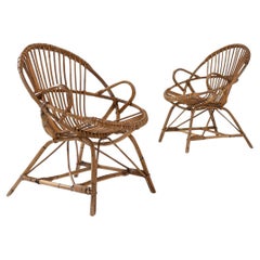 Retro 1960s French Pair of Bamboo Armchairs