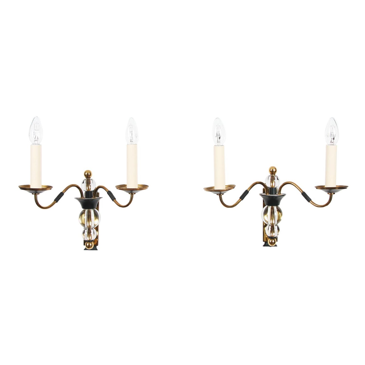 1960s French Pair Of Black And Gold Wall Lights For Sale At 1stdibs