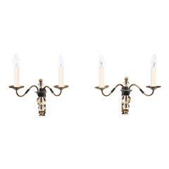 1960s French Pair of Black and Gold Wall Lights 1960s French Pair of Black and Gold Wall Lights