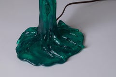 1960s French Pair of Resin Tree Lamps in Orange and Green with Raffia Shades