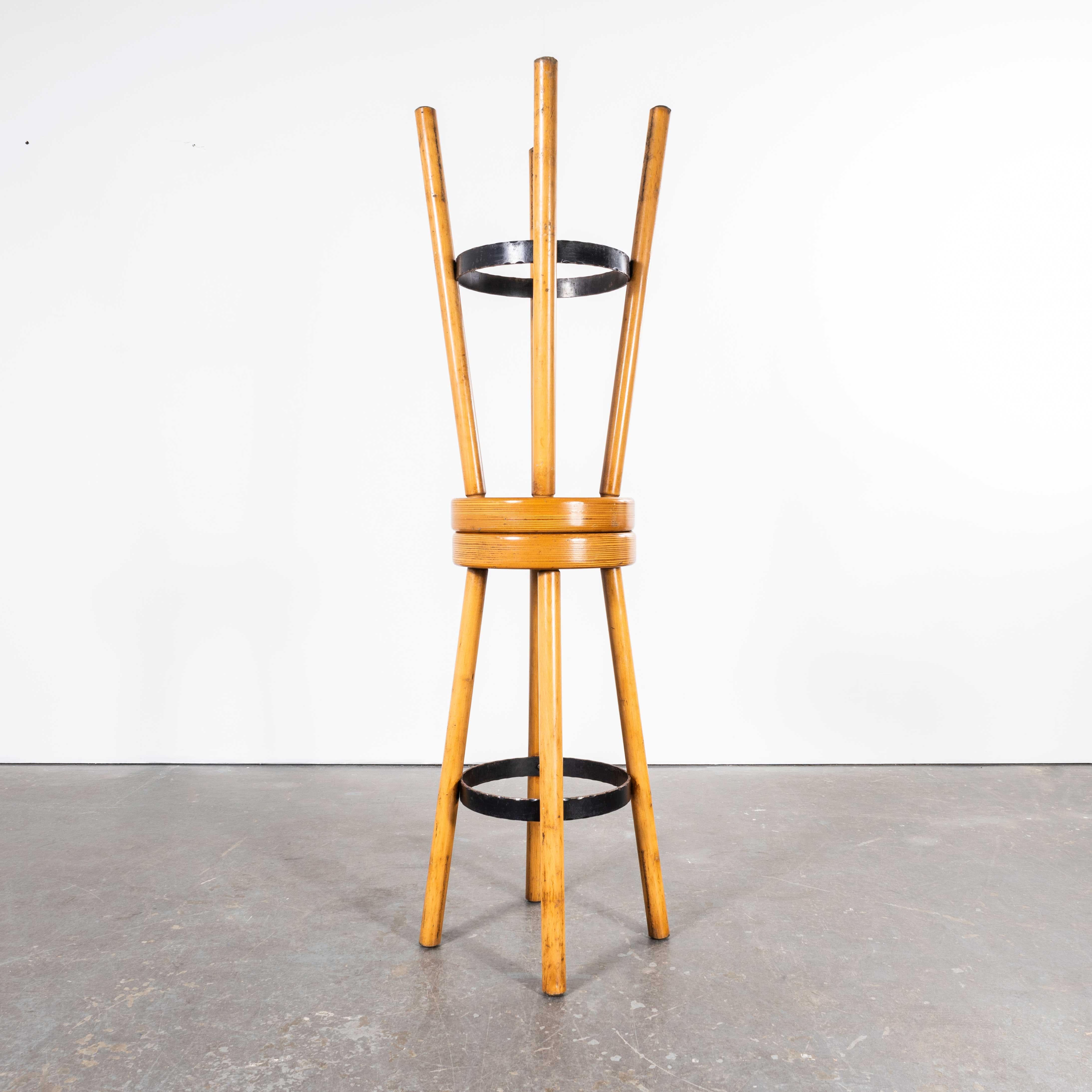 Beech 1960's French Pair Of Tall Bar Stools - Blonde For Sale