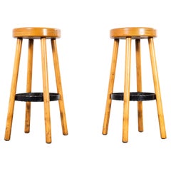 Retro 1960's French Pair Of Tall Bar Stools - Blonde