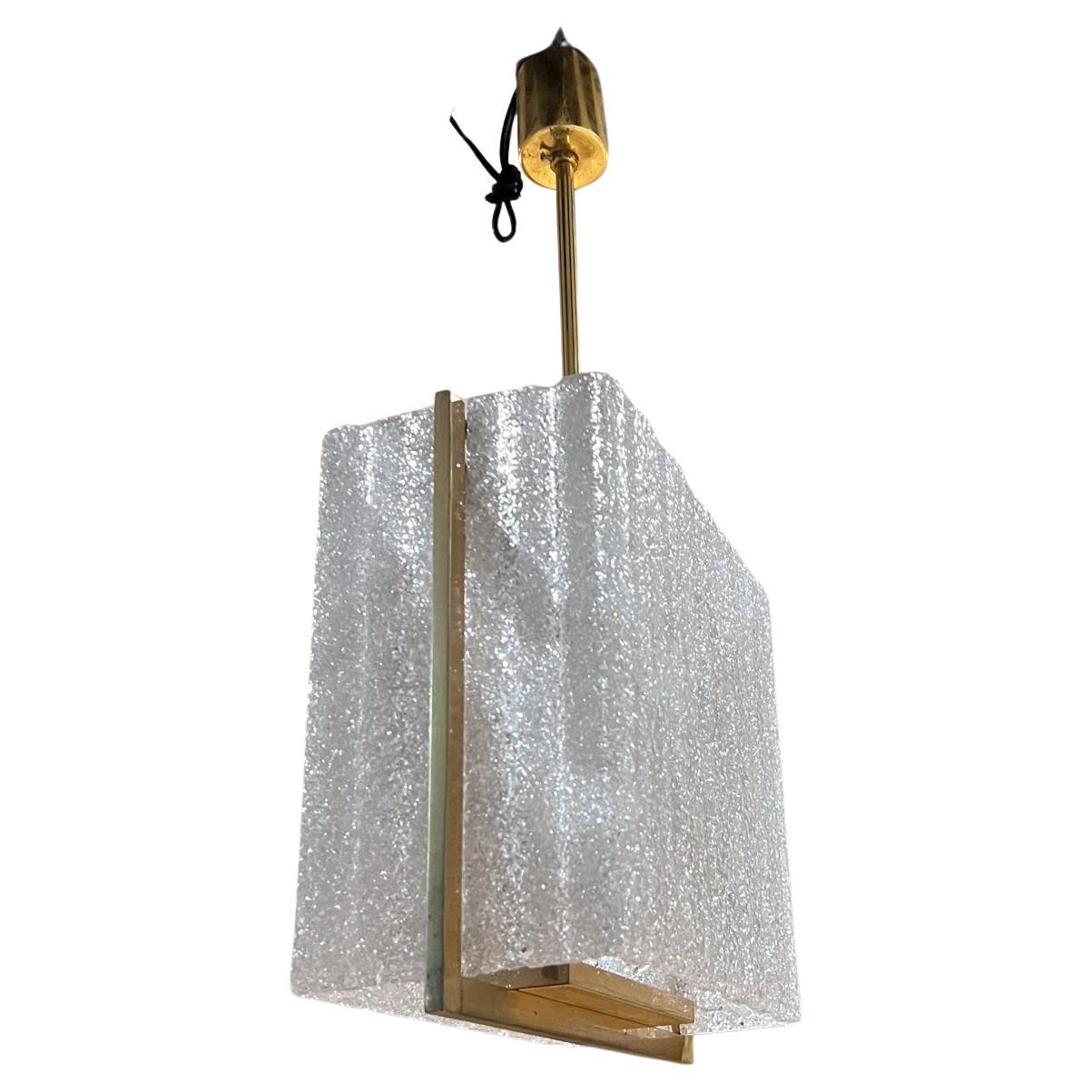 1960s French Pendant Lamp Style Maison Arlus Textured Plexiglass Brass For Sale