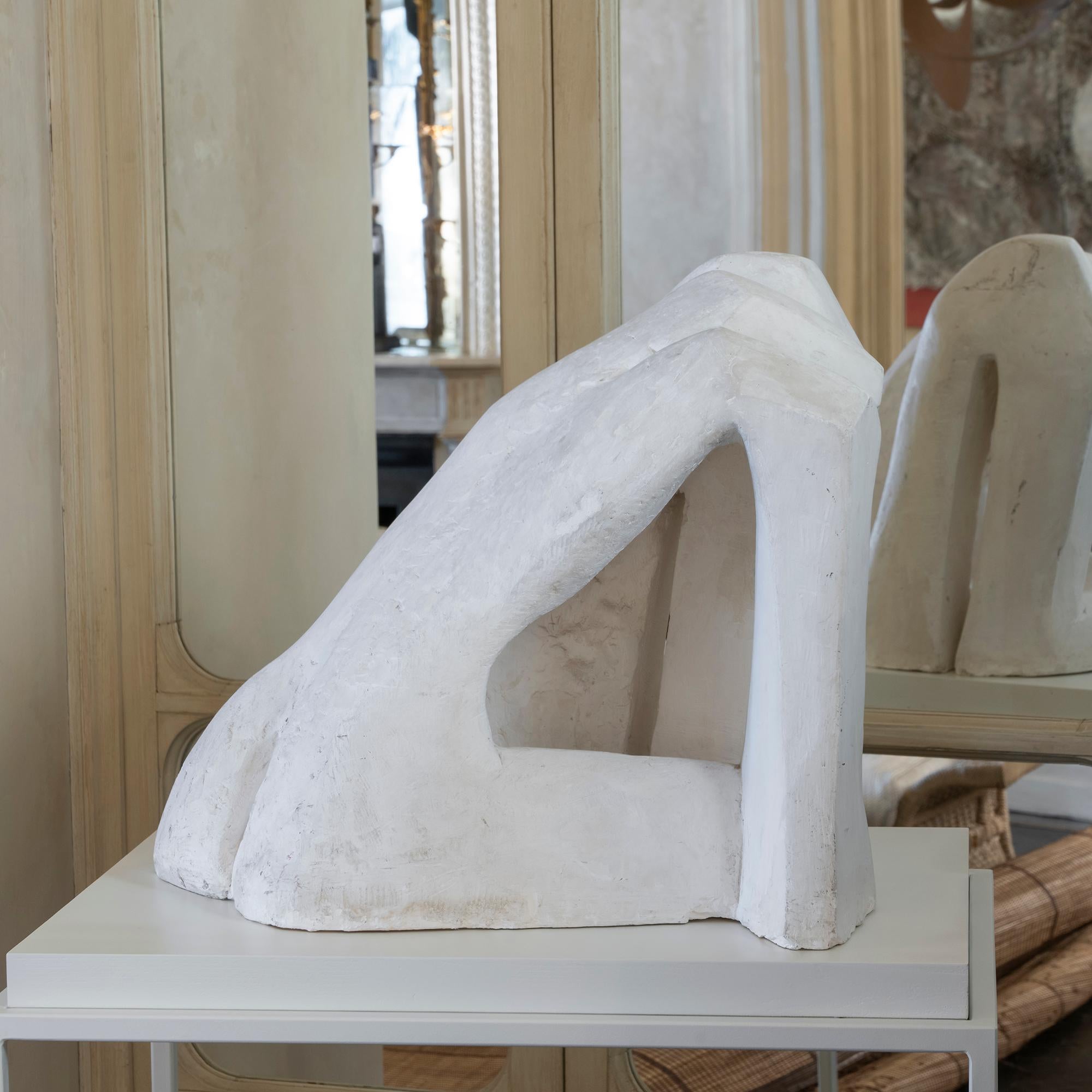 1960s French Plaster Figurative Sculpture on Steel and Wood Base 3