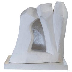 1960s French Plaster Figurative Sculpture on Steel and Wood Base