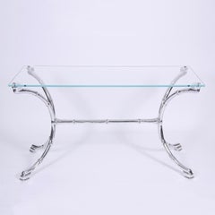 1960s French Polished Cast Aluminum Faux Bamboo Console Table