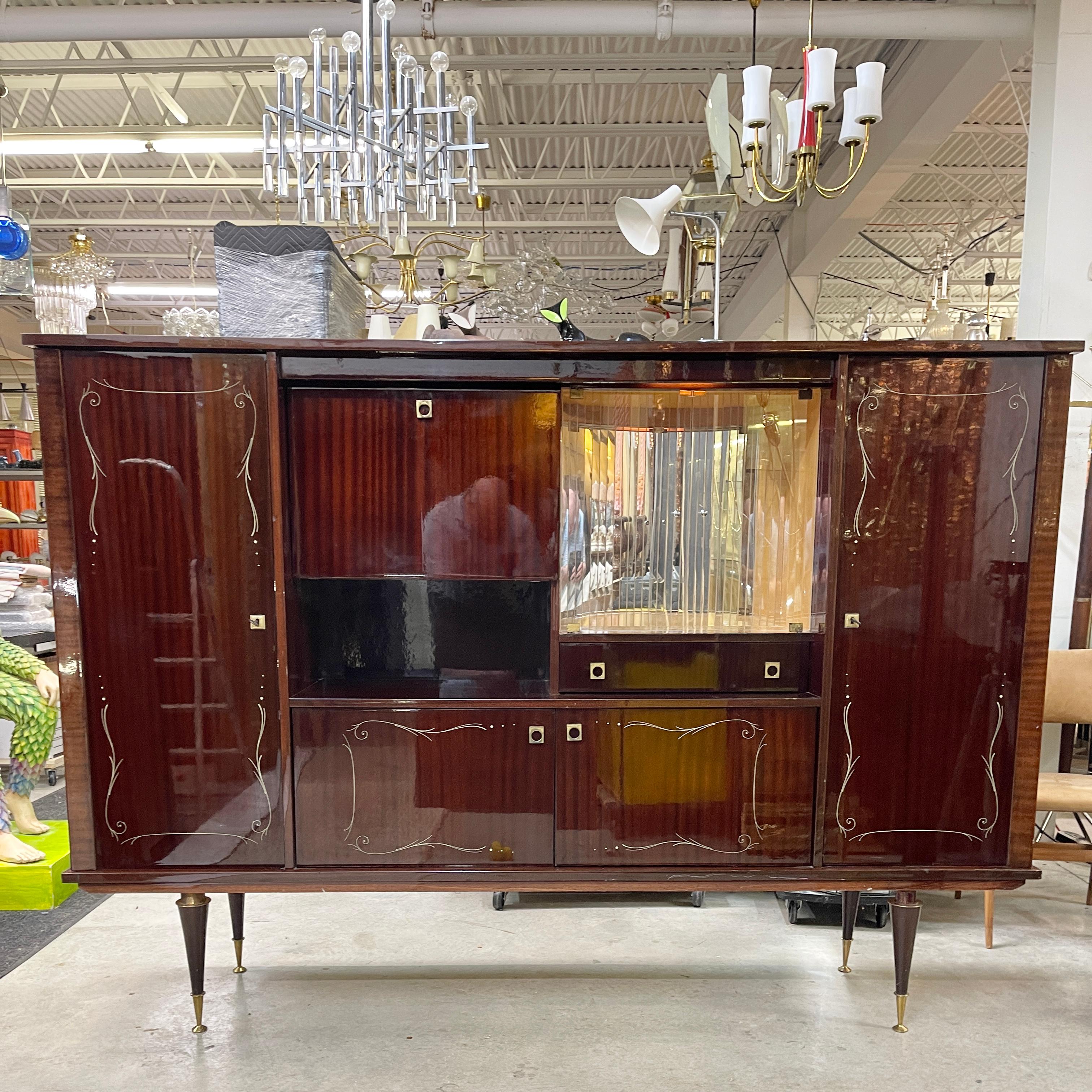 Mid-Century Modern 1960's French Polished Mahogany Bar & Buffet For Sale