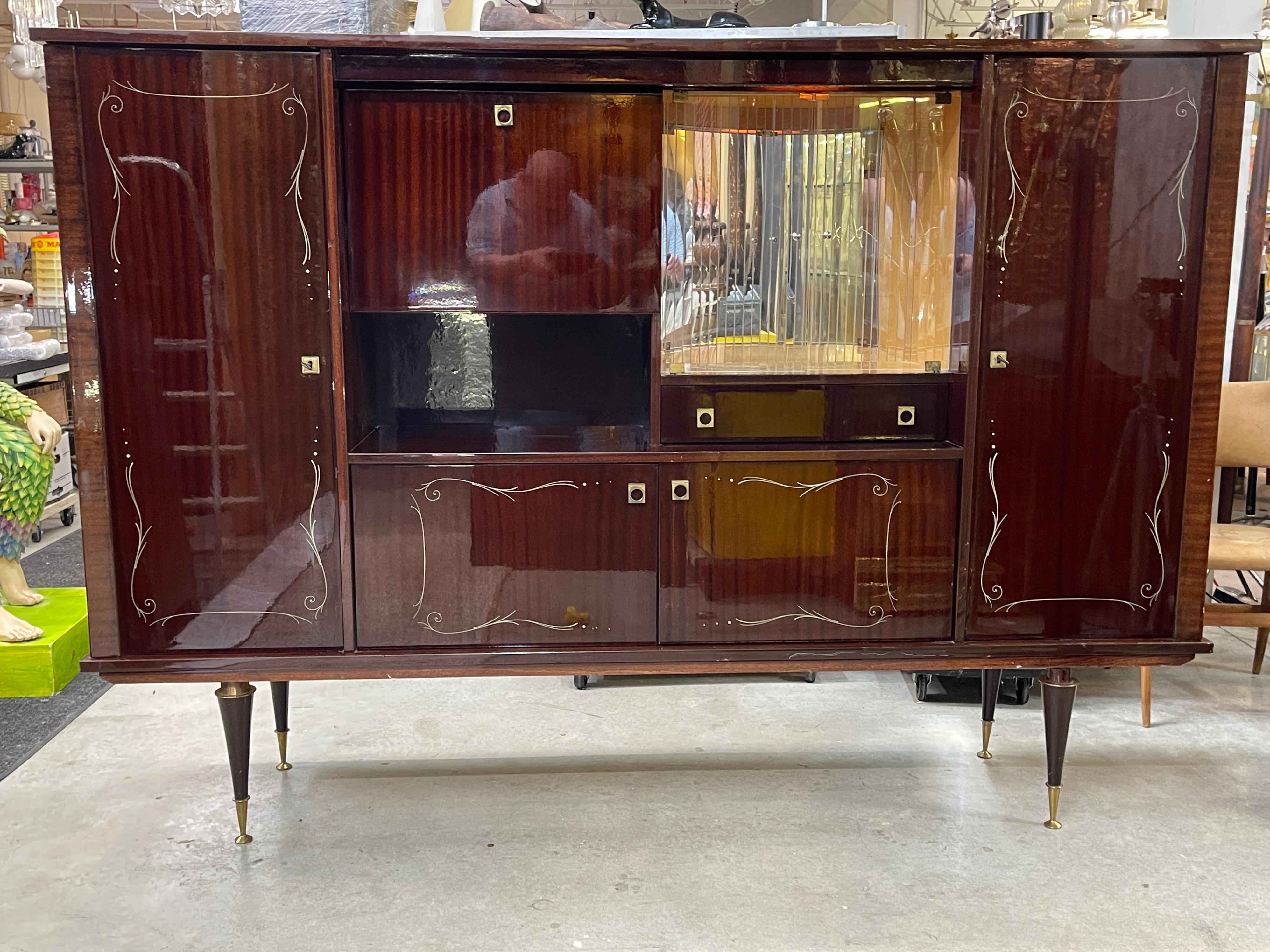 Lacquered 1960's French Polished Mahogany Bar & Buffet For Sale