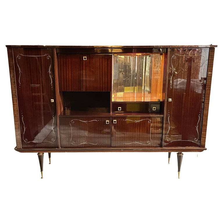 1960's French Polished Mahogany Bar & Buffet For Sale